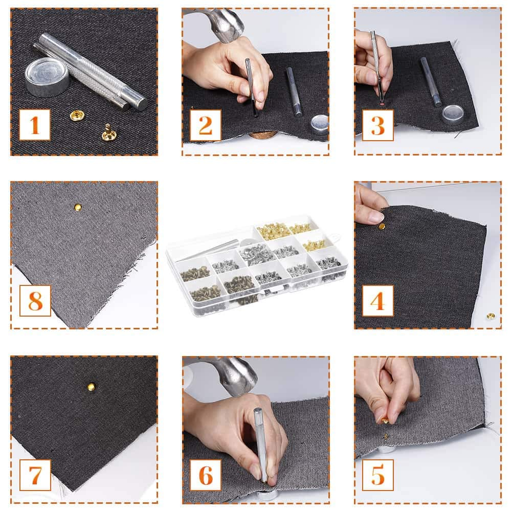 Selizo 480 Sets 4 Colors 3 Sizes Leather Rivets Double Cap Rivet Tubular Metal Studs with 3 Pieces Setting Tool Kit for Leather Craft Repairs Decoration image number 5
