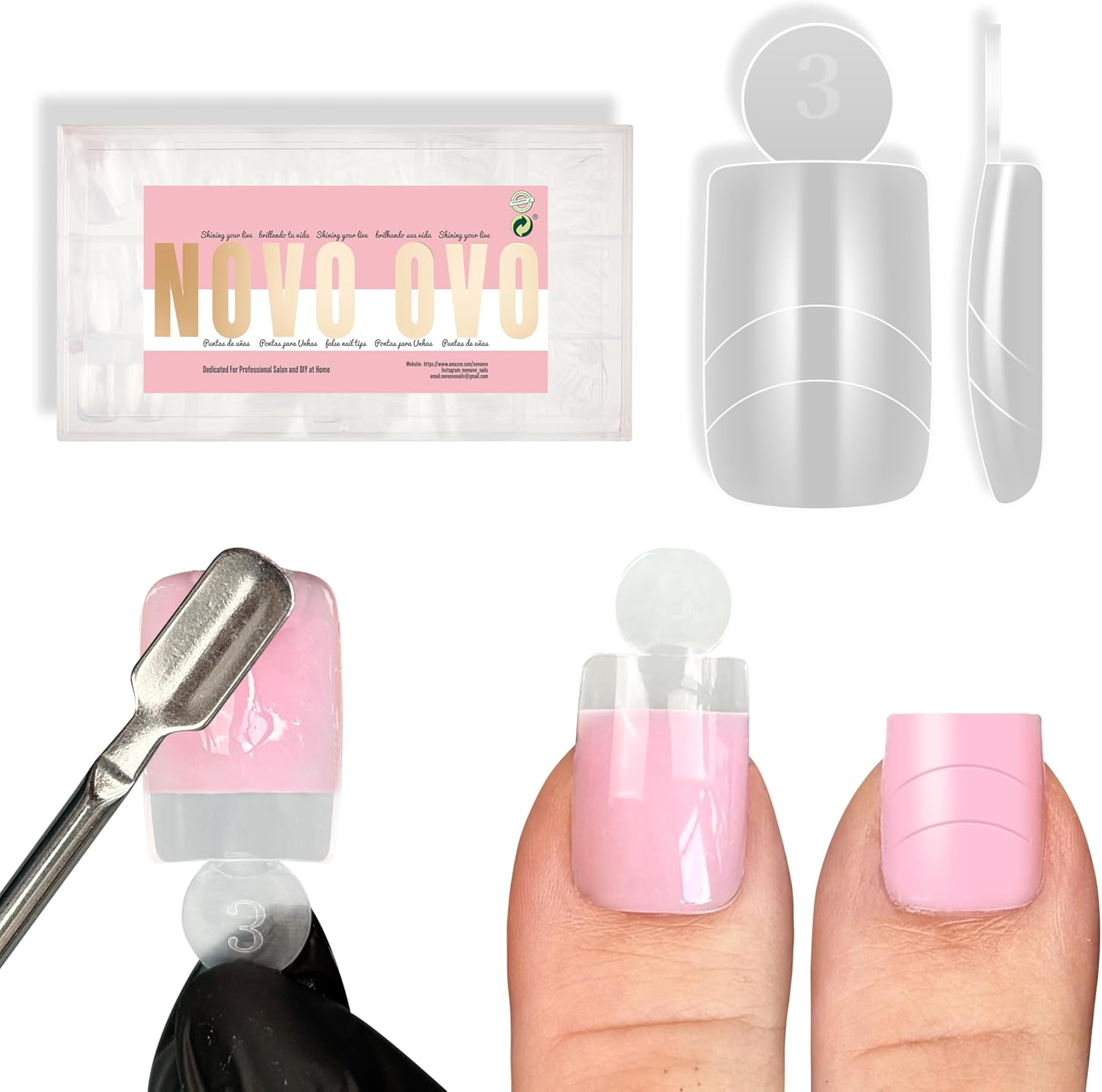 NOVO OVO Upgrade Toe Dual Nail Forms for Poly Gel with Inner French Tips Auxiliary Line for Toenail Extension, Square Soft Gel Nail Extension, Full Cover Molds for Pedicure DIY X 15 Sizes 270 Pcs image number 2