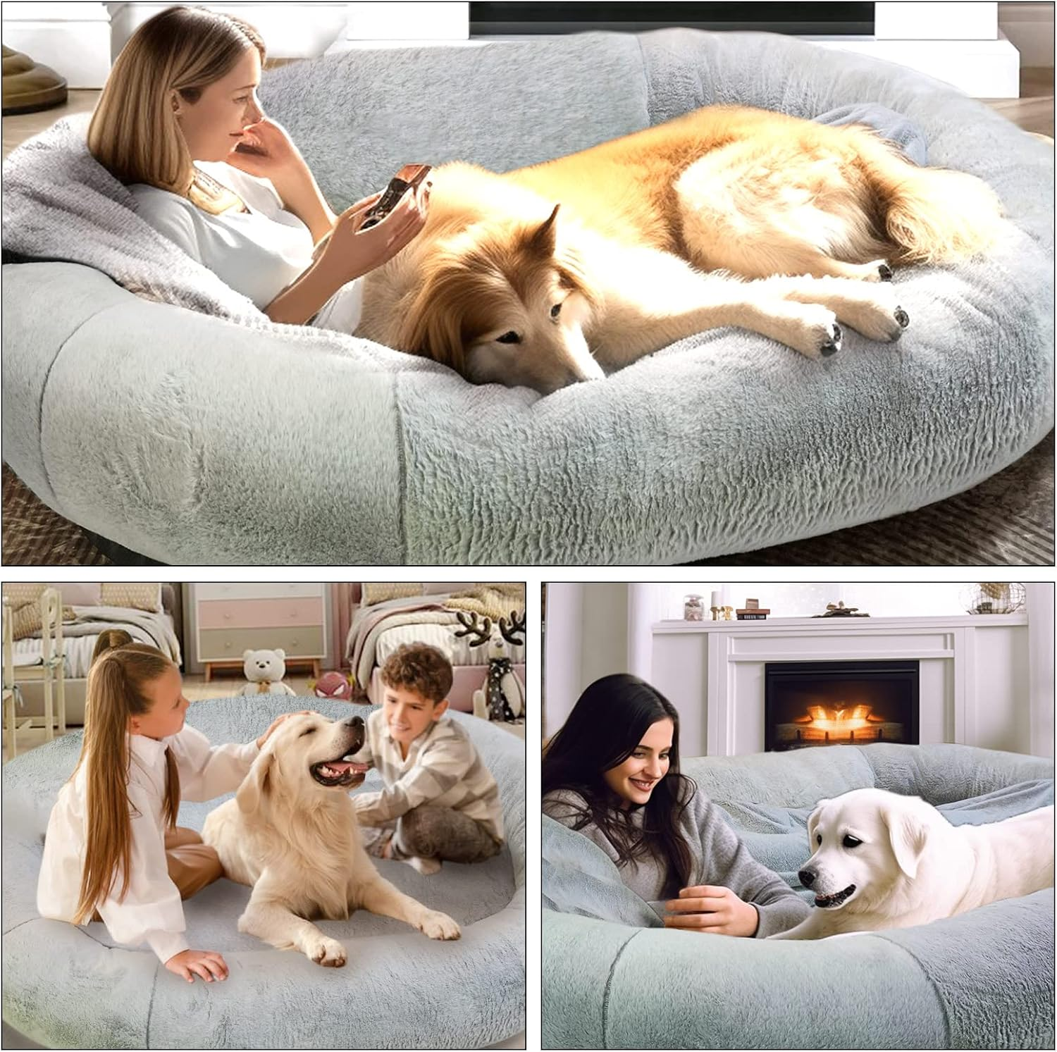 Human Dog Bed with Blanket,72 * 48 * 12Inch Large Dog Bed Human Extra Size Bean Bag Bed,Giant Dog Beds for Humans People to Sleep on (Grey) image number 3