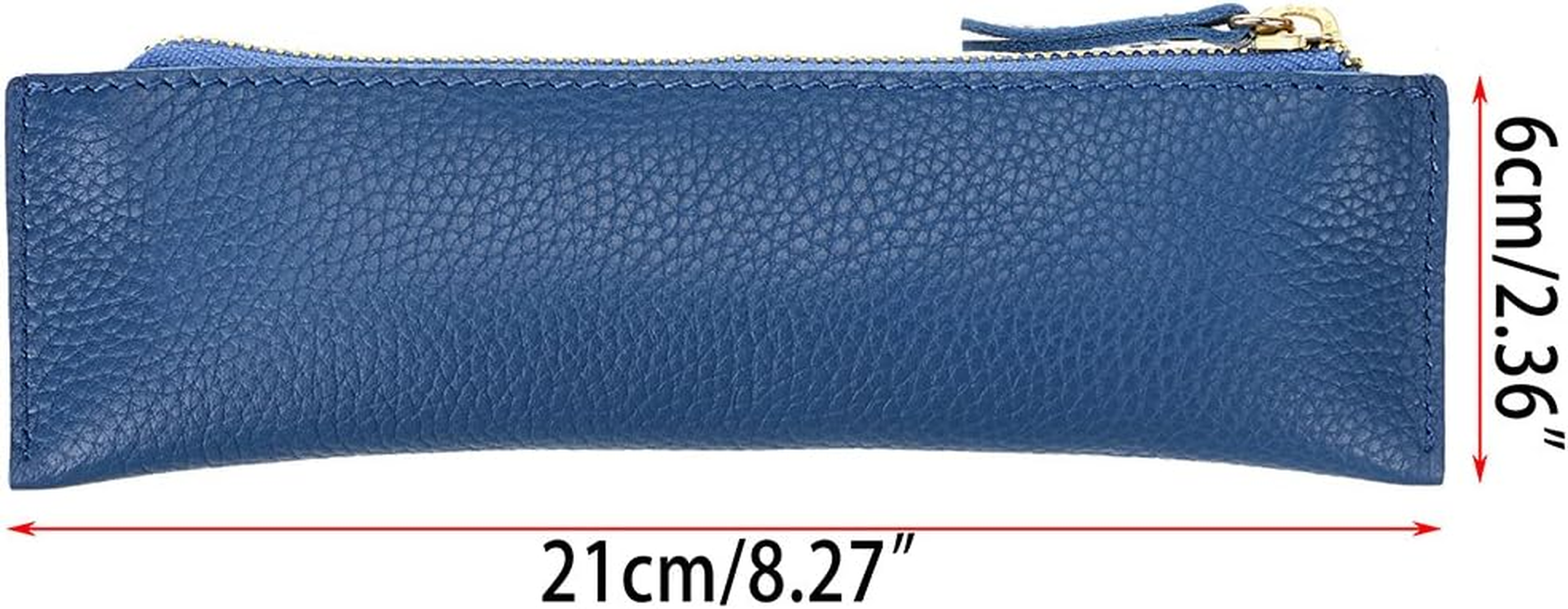 BTSKY Genuine Leather Pencil Case - Zippered Pen Case Stationery Bag Zipper Pouch Pencil Holder(Blue) image number 3