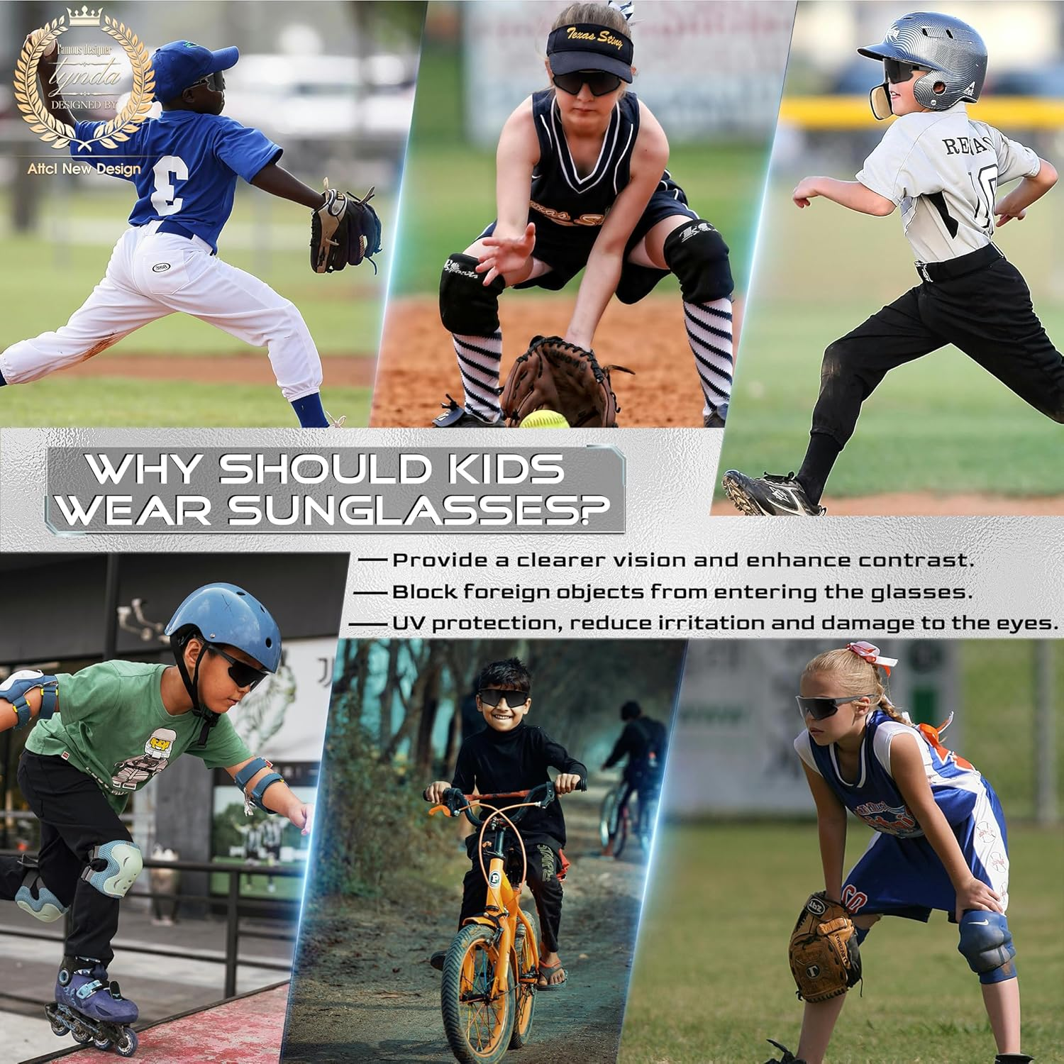 ATTCL Kids Teens Baseball Sunglasses: Sports Lightweight UV400 Protection Sun Glasses for Boys Girls Cycling Glasses Bike Goggles XQ548