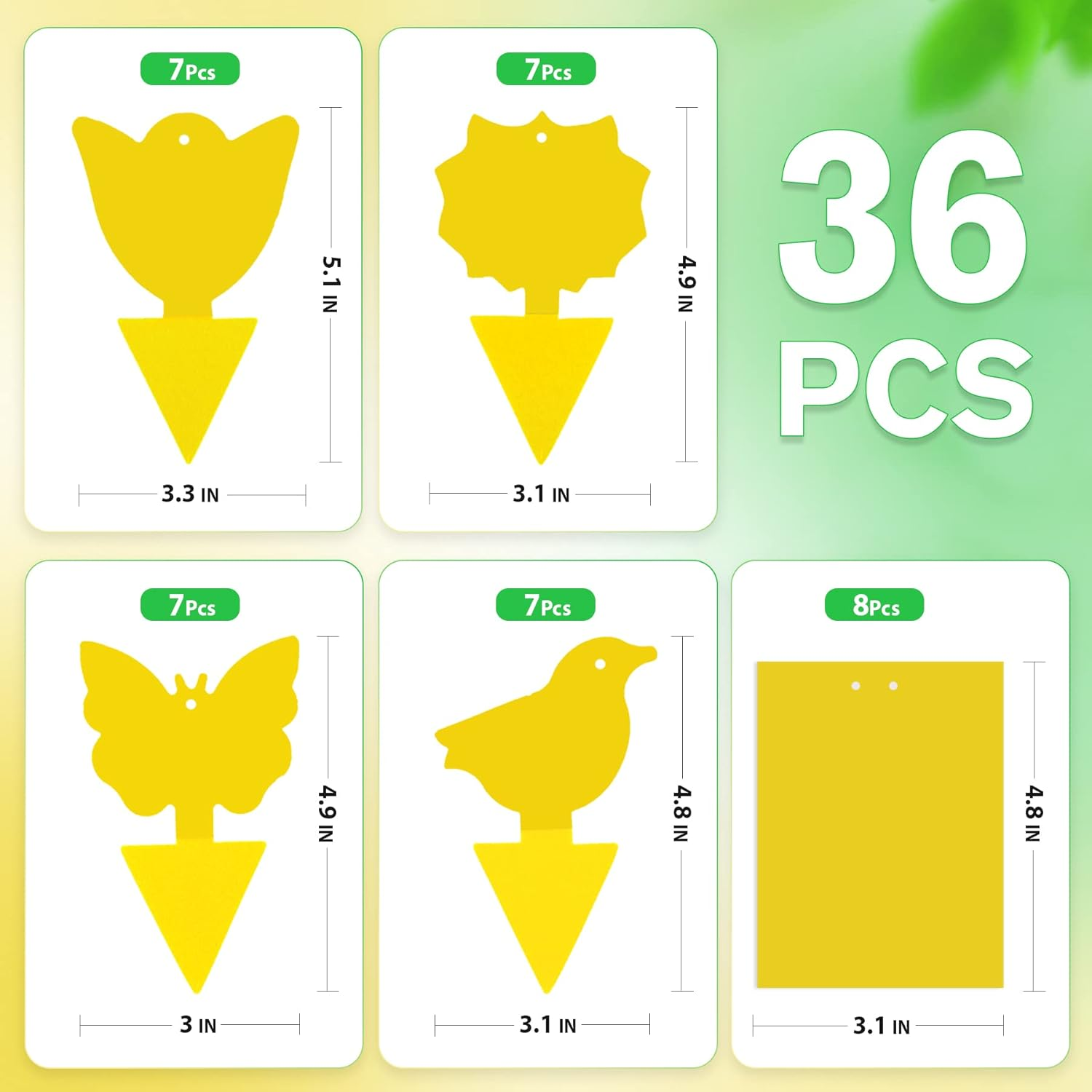 36 Pcs Combo Sticky Traps for Fungus Gnat (Plants), Flying Insect, Whitefly and Fly, Yellow Sticky Insect Catcher Traps for Indoor/Outdoor, Kitchen, and Plants, High-End Glue, Non-Toxic, 5 Shapes image number 3
