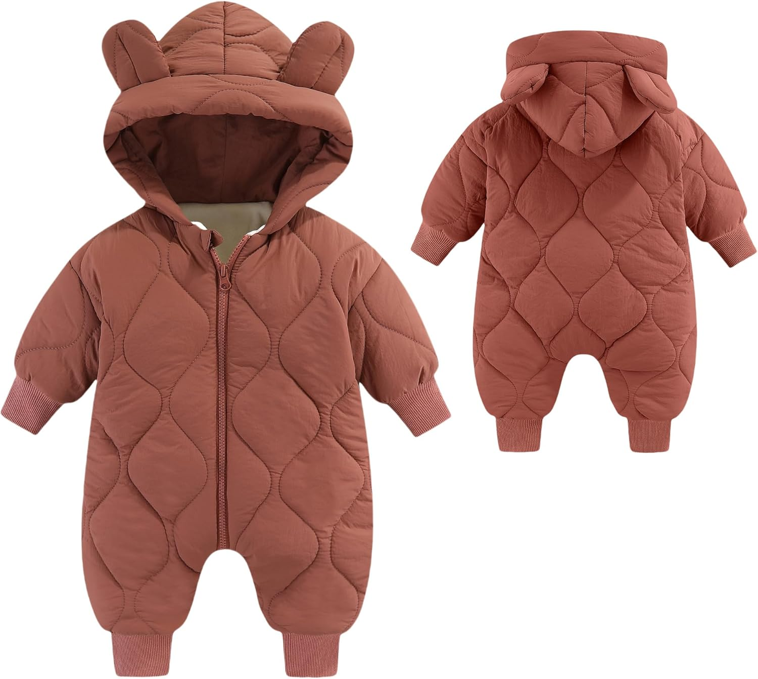 KEOYA Baby Girls Boys Winter Snowsuit Warm Fleece Lined Romper Zipper Padded Thick Puffer Jumpsuit