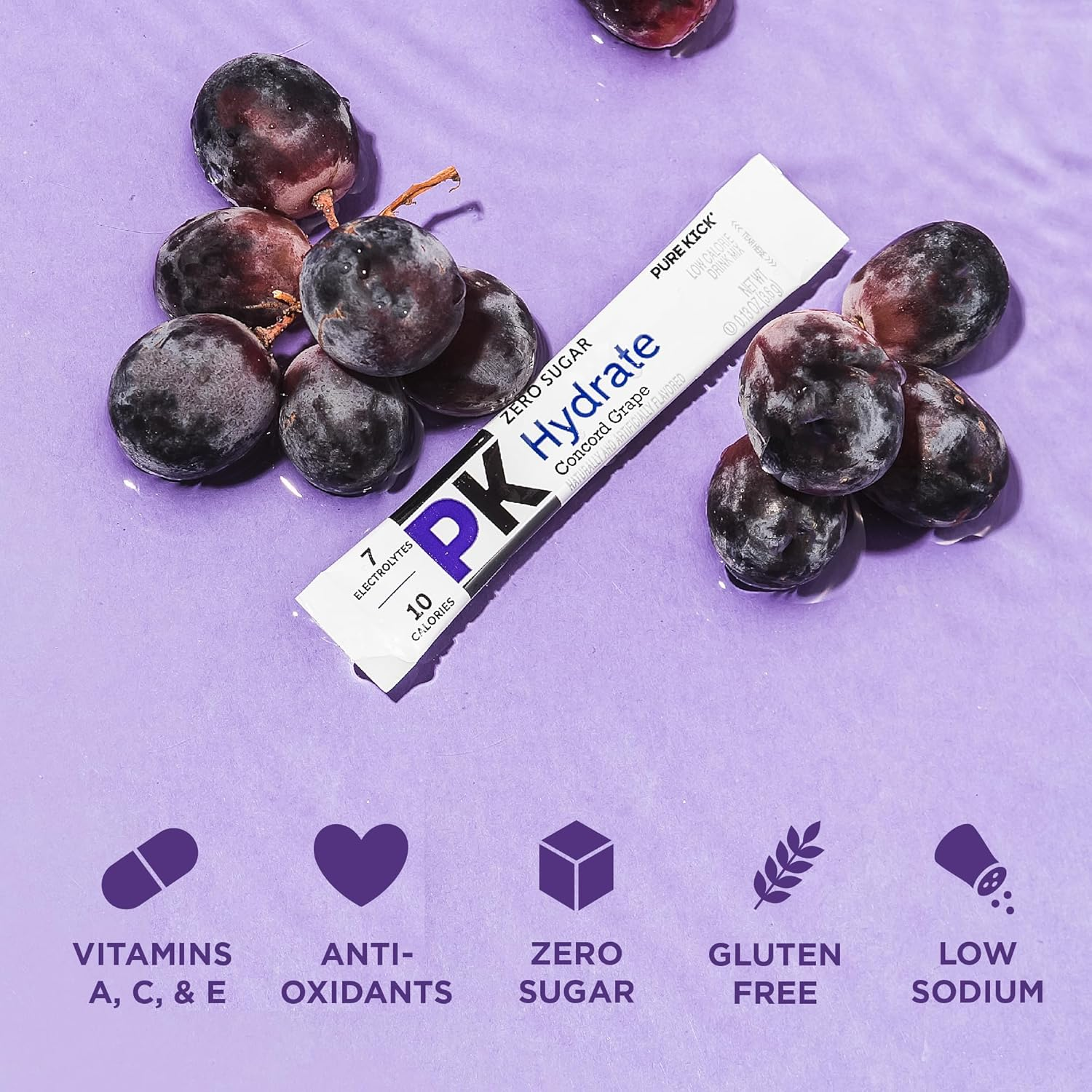 PURE KICK Hydration Singles to Go Drink Mix, Concord Grape, Includes 12 Boxes with 6 Packets in Each Box, 72 Total Packets image number 5