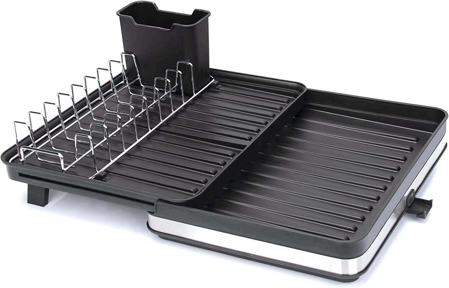 Dish Drying Rack Stainless-Steel Dish Sink Storage Rack with Movable Cutlery Drainer and Utensils Holder, 30CM - 51CM Expandable Dish Drainers for Kitchen Counter with Drain Spout image number 5