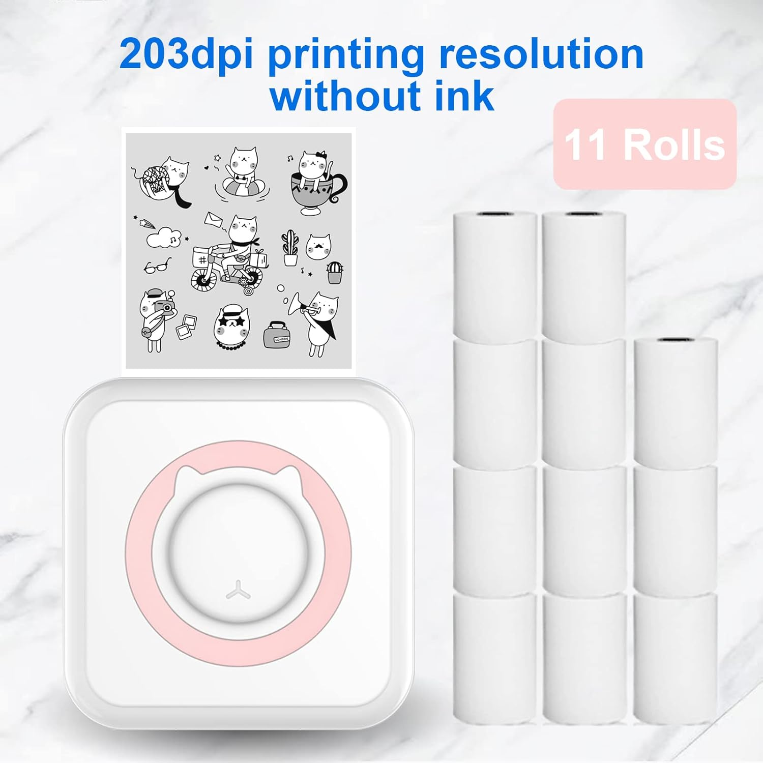 Domary All-In-One Photo Printer Multifunction Portable Printer Wireless Instant Mini Printer Support BT Connection for Smartphone with 11 Paper Rolls 57Mm Compatible with Ios Android - Pink image number 3