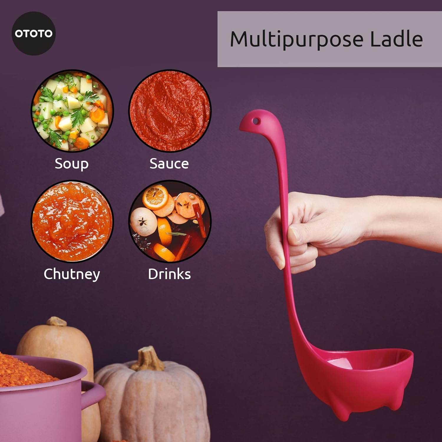 OTOTO Design Jumbo Nessie Ladle Purple Otto Nessie Ladle Kitchen Pot Soup Tablespoon Cooking image number 2