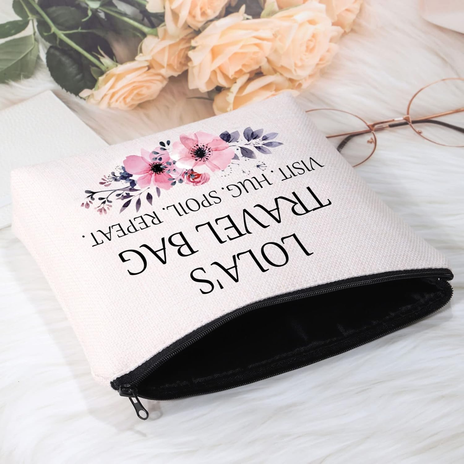 POFULL Lola Gift Best Lola Gift Lola Birthday Gift Lola&rsquo;S Travel Bag Visit Hug Spoil Repeat Travel Cosmetic Pouch, Lola&rsquo;S Travel Bag image number 3