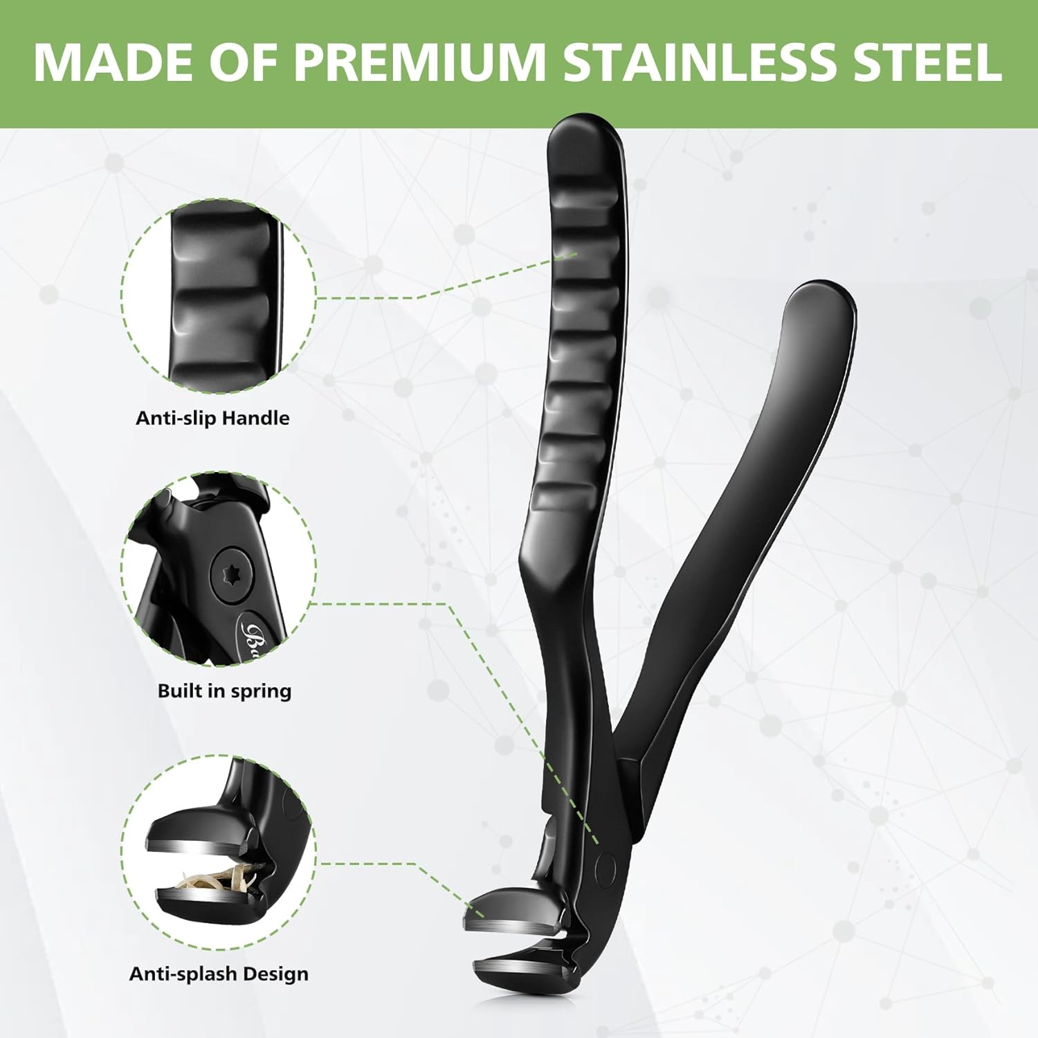 BALUCA Ergonomic Nail Clipper for Seniors - Toenail Clipper for Thick Toenails and Fingernails, Long Handle Nail Clippers with Catcher, Precision Nail Trimmer for Men and Women - Black image number 3