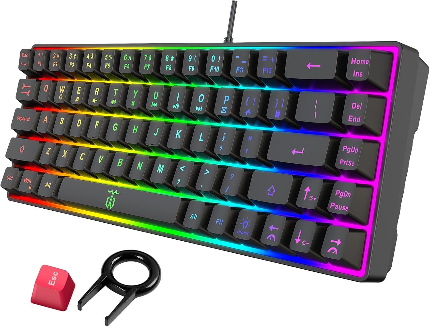 Snpurdiri 60% Wireless Gaming Keyboard and Mouse Combo,Led Backlit Rechargeable 2000Mah Battery,Small Membrane but Mechanical Feel Keyboard + Popular RGB Mice for Gaming,Business Office