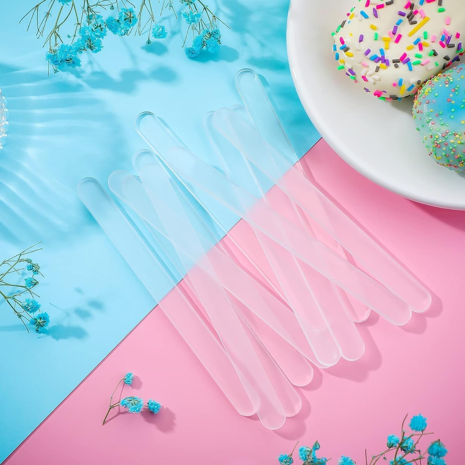 50 Pieces Ice Cream Sticks, 4.5" Acrylic Sticks Reusable Cakesicle Sticks Cake Pop Mold Mirror Ice Pop Sticks Ice Cream Cakesicle Mold for Home Cake Candy Gifts Party Craft (Transparent) image number 3