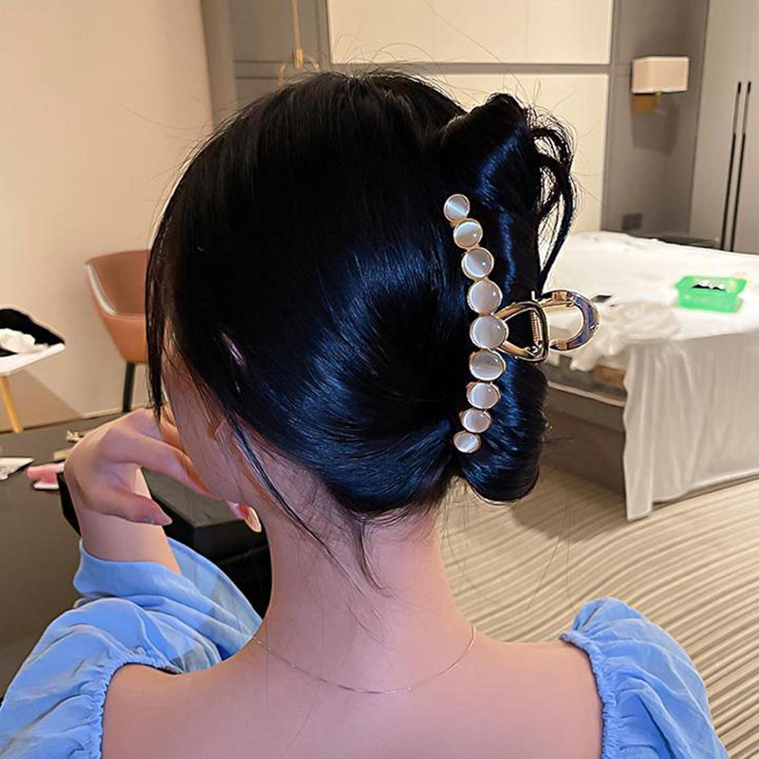 Inateannal Small Opal Hair Claw Clips for Women Girls Non-Slip Shark Clip Hair Clip Large Wedding Bridal Hair Clip Hair Accessories for Thick Hair Thin Hair image number 3