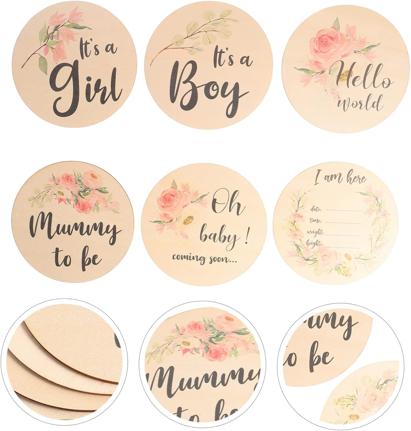 6Pcs Wooden Birth Announcement Name Sign Newborn Milestone Cards for Birth Announcement image number 5