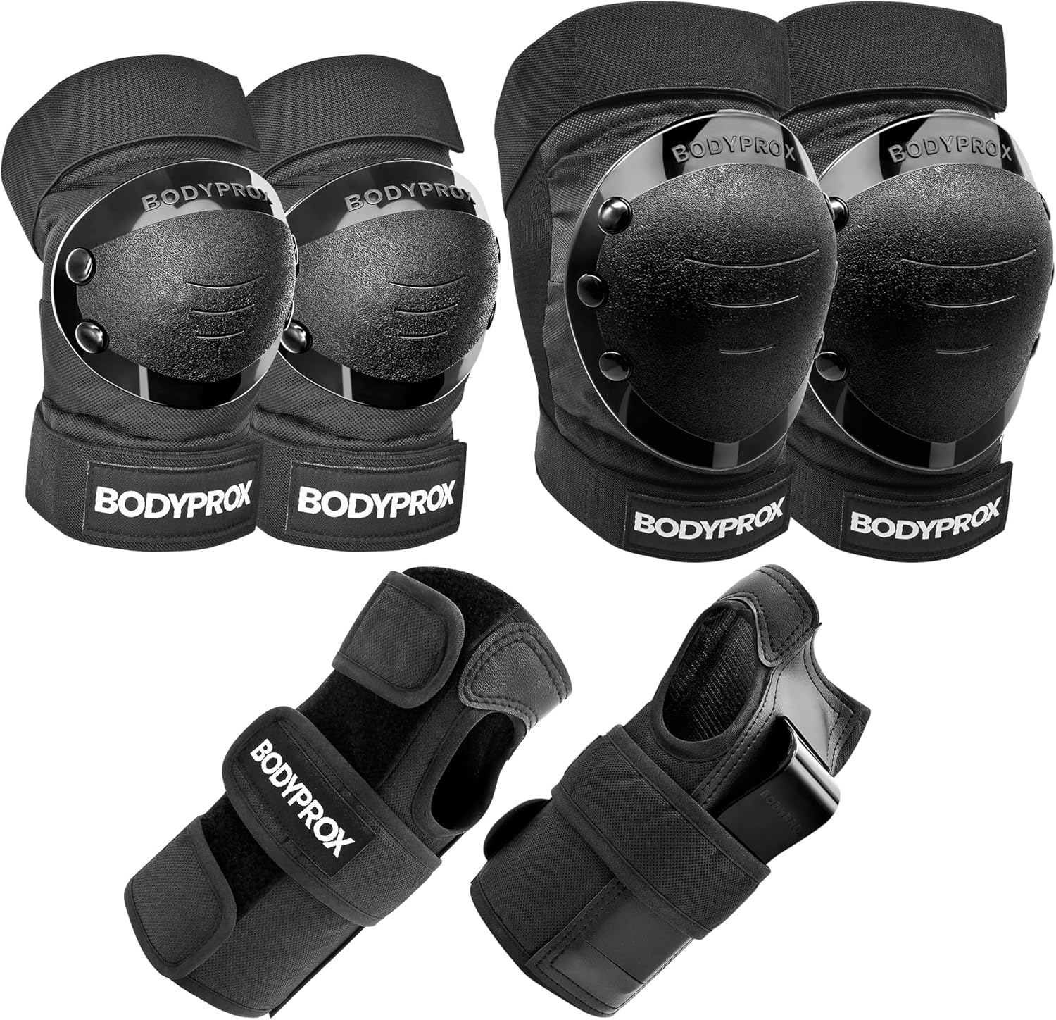 BODYPROX Knee Pads Elbow Pads Wrist Guards Set for Inline Skating, Skateboarding, Roller Derby, BMX Ride, and Rollerblading.