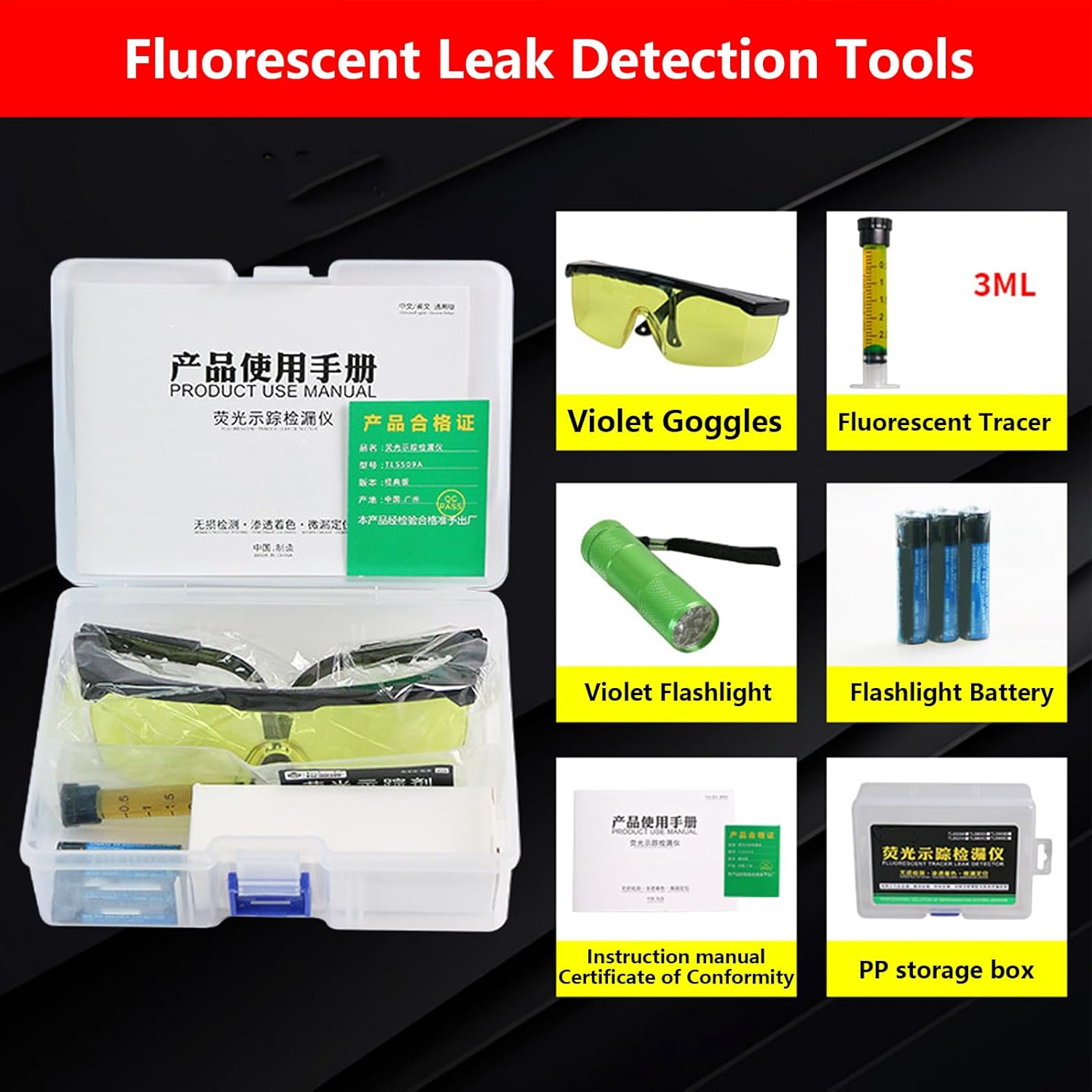 AC Leak Detector Kit | Detection Tool for Air Conditioner - Long-Lasting UV Light Air Conditioner Leak Detector for Automotive, Home, Vehicle, RV image number 5