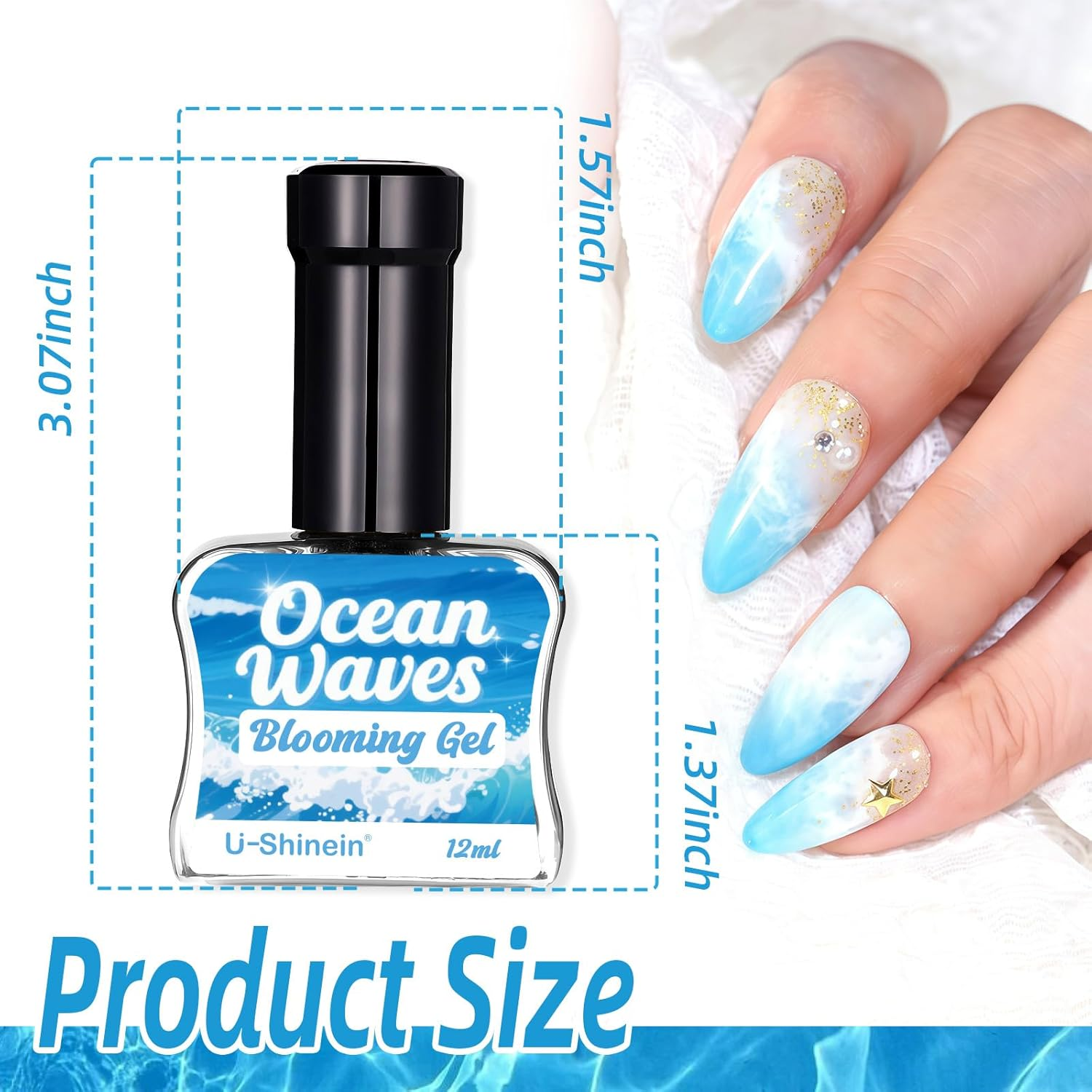 U-Shinein Blooming Gel Nail Polish, Marble Effect Nail Polish, White Watercolor Ink Wave Nail Gel with Magical Diffusion Effect for Creating Lace Pattern Nail Art Soak of UV/LED 12Ml image number 1