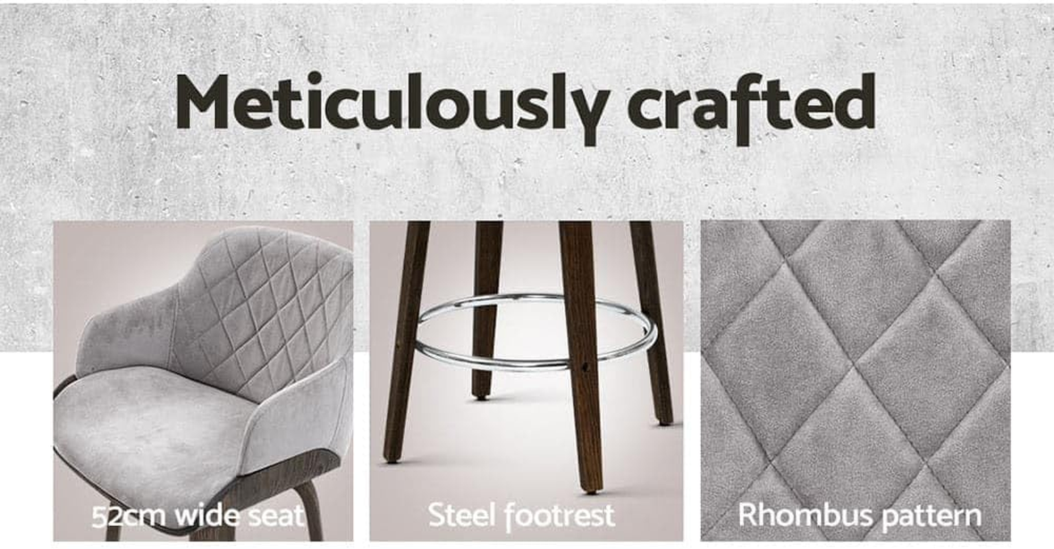 Artiss Bar Stools Stool Swivel Kitchen Counter Barstools Dining Chair Chairs Grey Velvet Fabric in 70Cm Seat Height Floor Set for Home Dining Room Cafe Outdoor Indoor image number 1