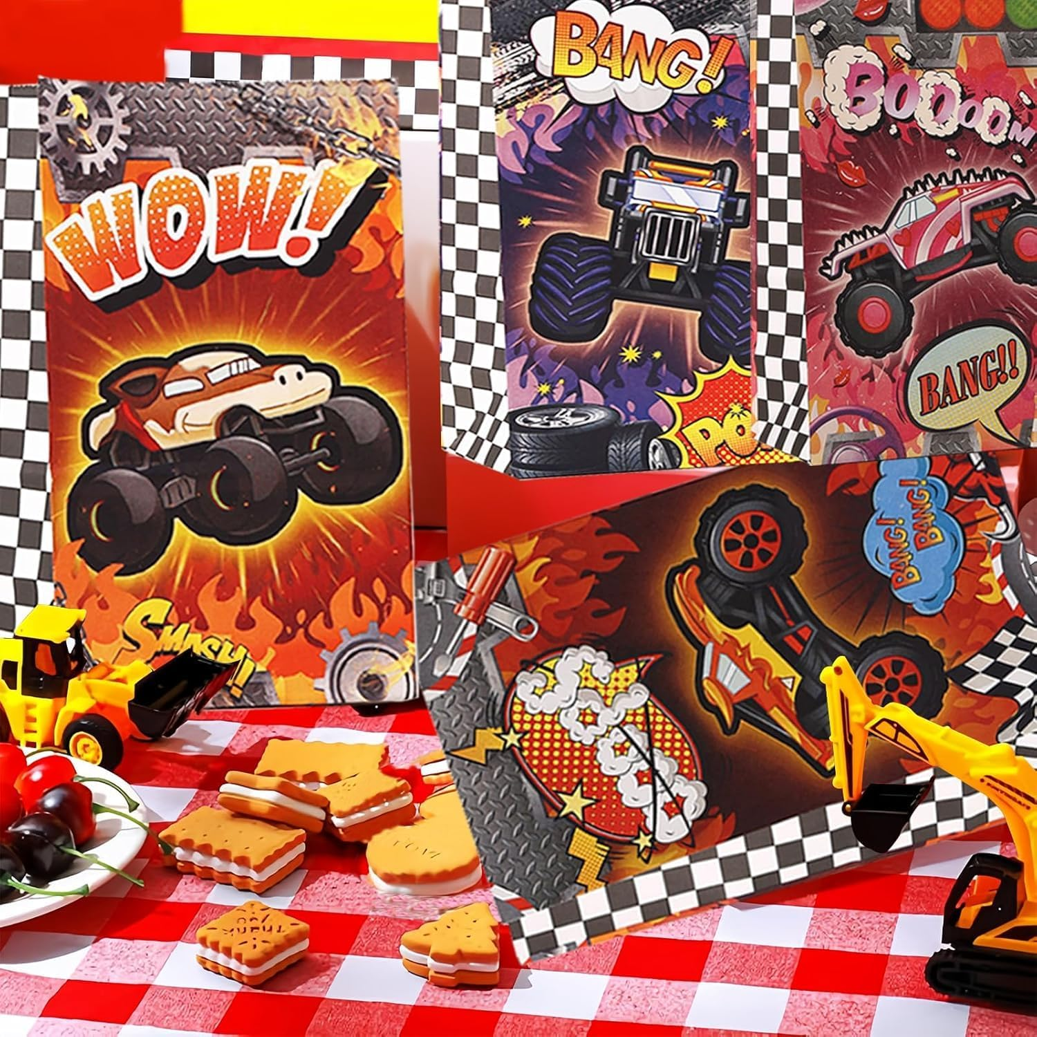 CZWXOXO 24Pcs Monster Truck Goodie Bags Monster Truck Party Favors Monster Truck Treat Bags Monster Truck Birthday Party Supplies for Boys Monster Truck Party Decorations - Multicolor image number 3