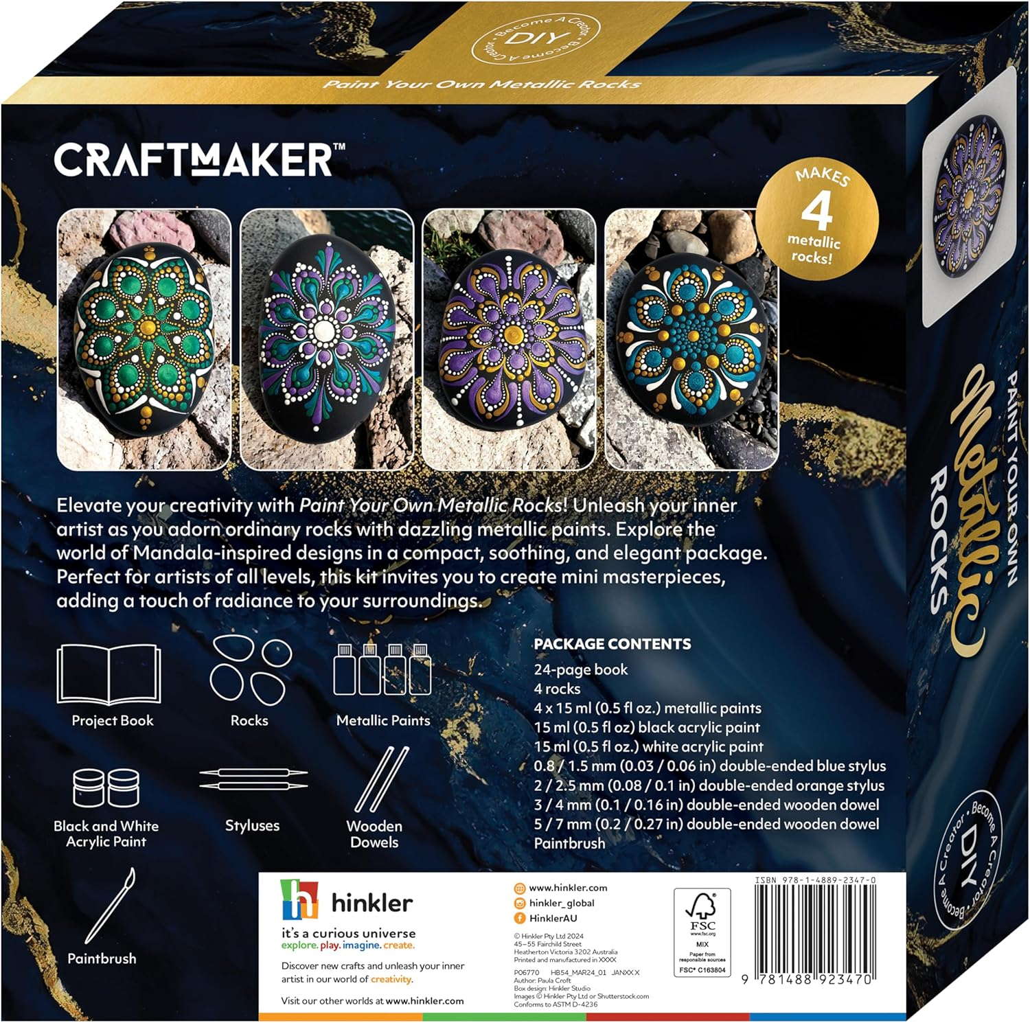 Craft Maker Paint Your Own Metallic Rocks - DIY Rock Art for Adults - Metallic Paints and Tools Included - Step-By-Step Projects - Creative Arts and Crafts image number 6