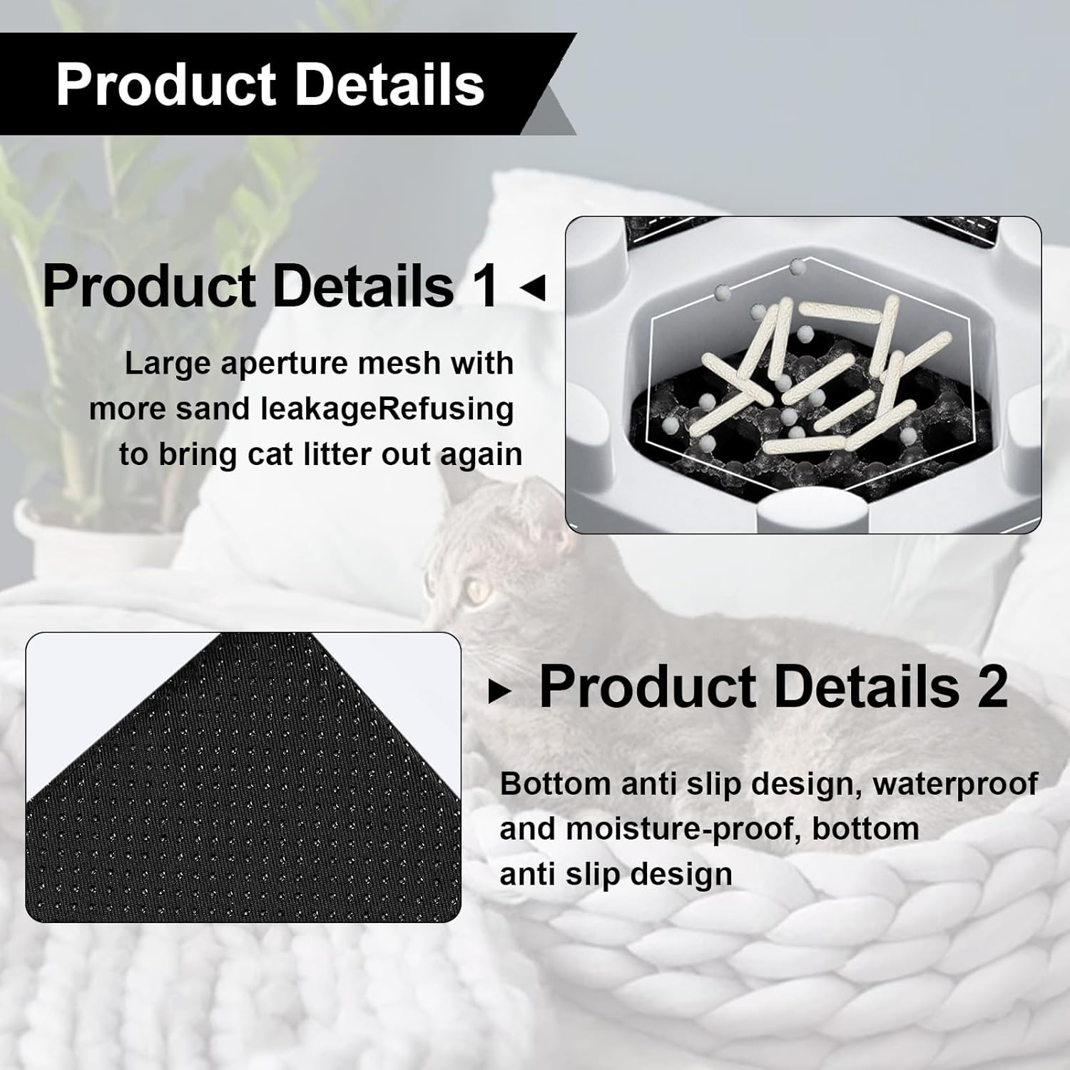 Cat Litter Tray Mat, Cat Mat 90 X 60 Cm, Cat Litter Mat, Waterproof Cat Litter Tray Mat, Double Layer Design, Honeycomb, Cat Litter Tray Mat, Easy to Clean for Cats Dogs image number 5