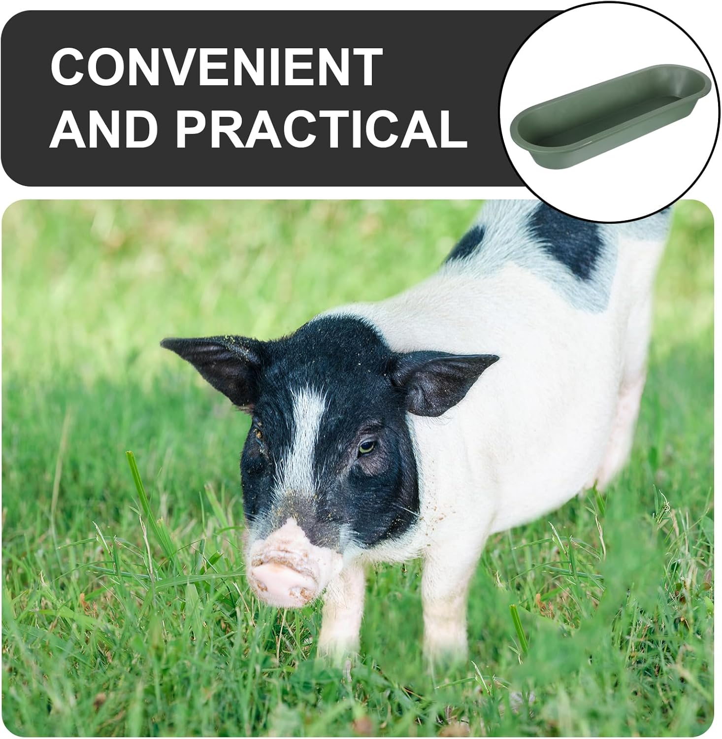 Milisten Feeding Trough: Heavy-Duty Oval Livestock Feed and Water Container - Thickened Plastic Feeder for Pigs, Goats, Sheep, Cows, Chickens, Ducks, Olive Green