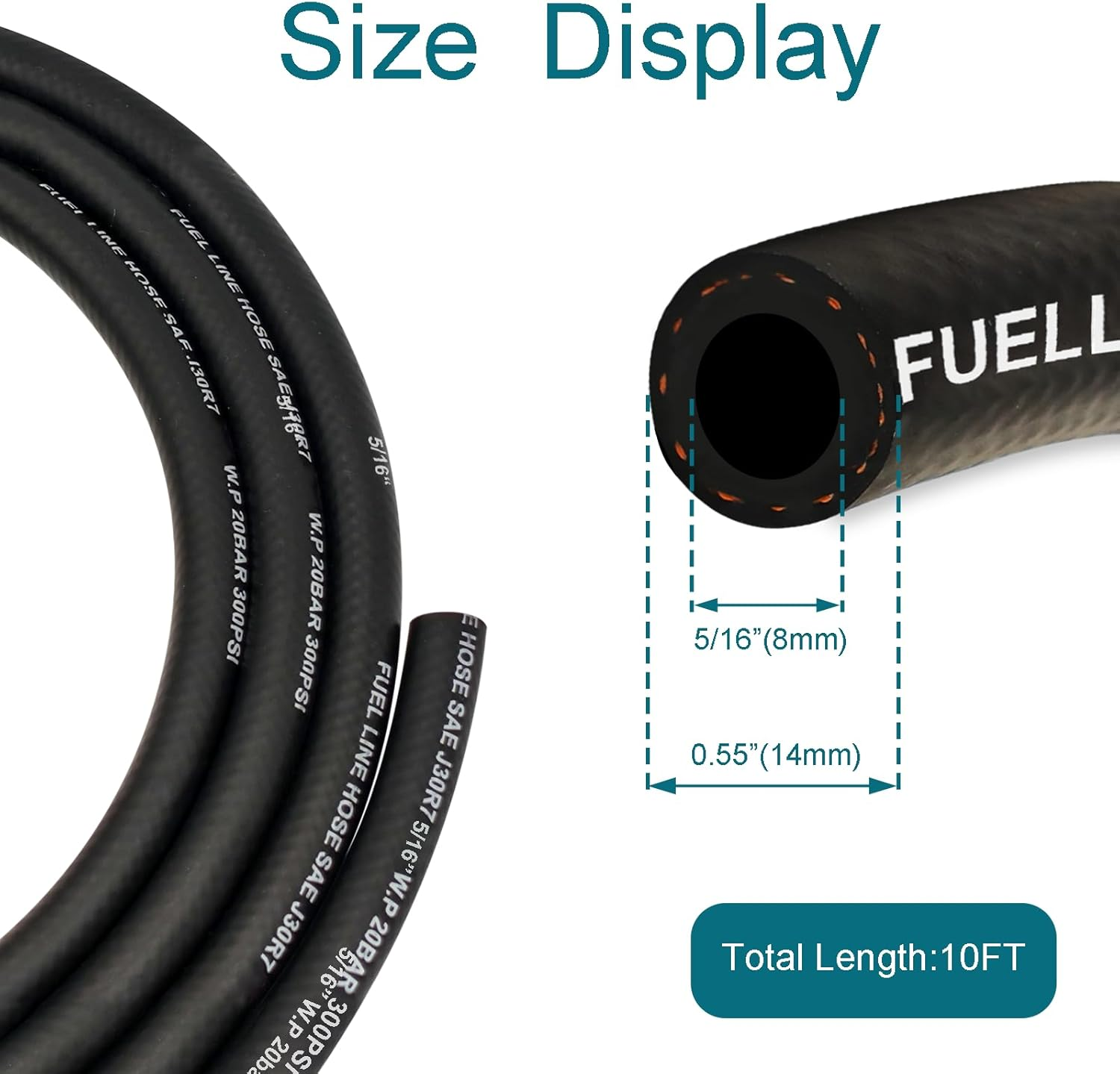 Fuel Line 5/16 Inch ID, Fuel Hose 10FT, J30R7 Fuel Line Hose NBR for Automotive Fuel Systems Engines. image number 1