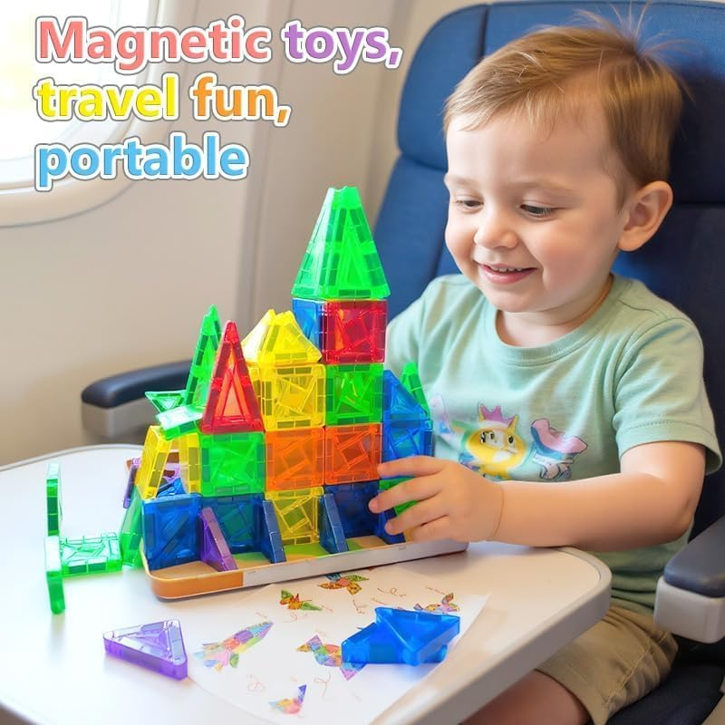 Mini Magnetic Tiles Travel Magnetic Tiles with Iron Box,26Pcs Magnet Building Block Set Travel Toys for Kids Ages 3+,Educational Portable Magnet Toys Gifts for Toddlers Boys & Girls Christmas Birthday image number 1