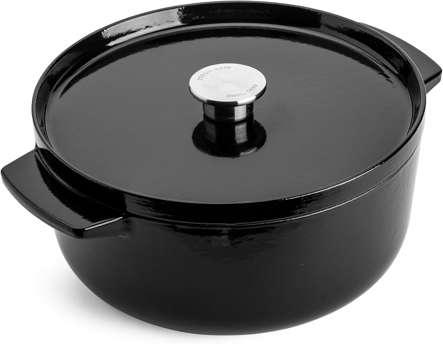 Kitchenaid Cast Iron round Casserole with Lid, 5.2 Liter Capacity, Onyx Black