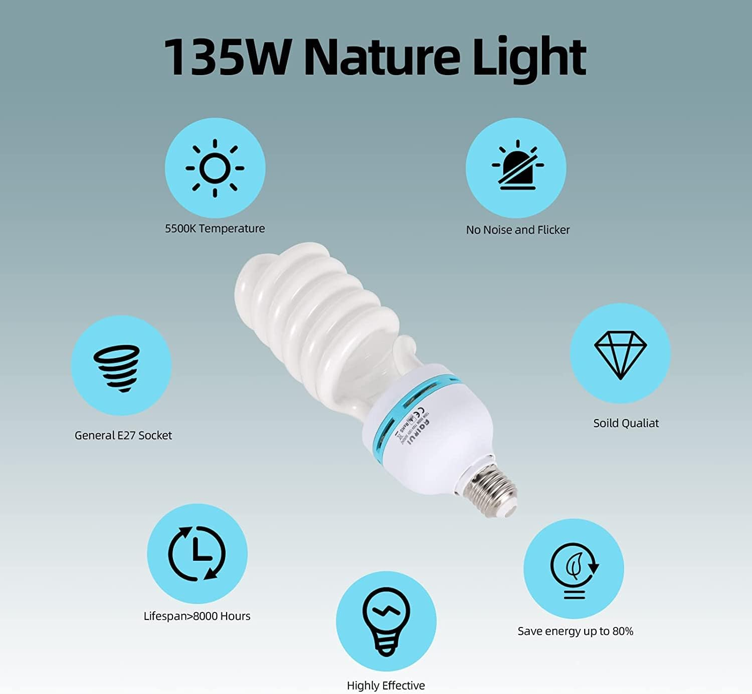 Abeststudio Photography Light Bulb 2X 135W 5500K Fluorescent Bulb Softbox Bulb in E27/26 Socket for Photography Soft Box Video Studio Lighting image number 3