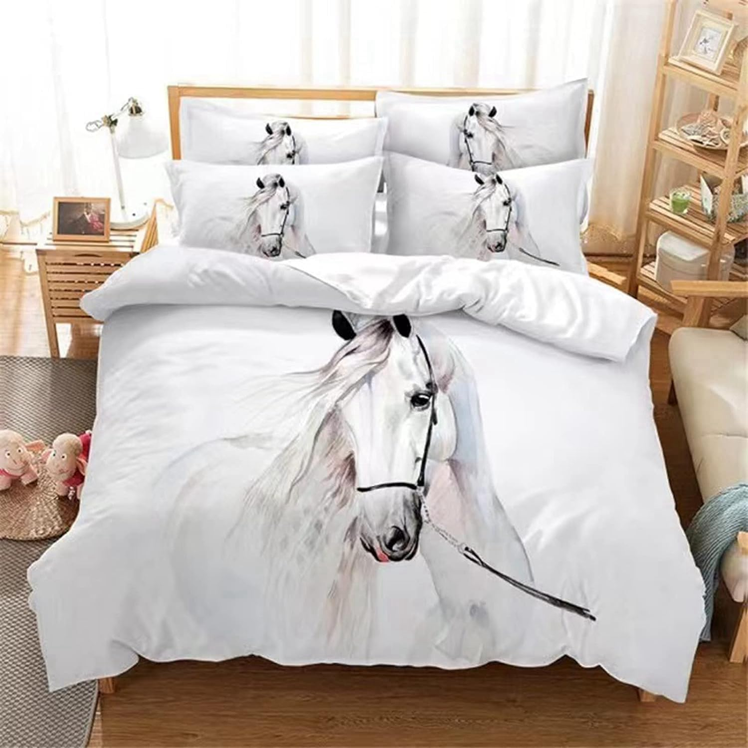 CXYXHW Horse Motif Duvet Cover Set, 3D Horse Microfibre Bedding Sets 3-Piece with Zip and Pillowcase, Animal Motif Bedding Set for Children, Teenagers (200 X 200 Cm) image number 3