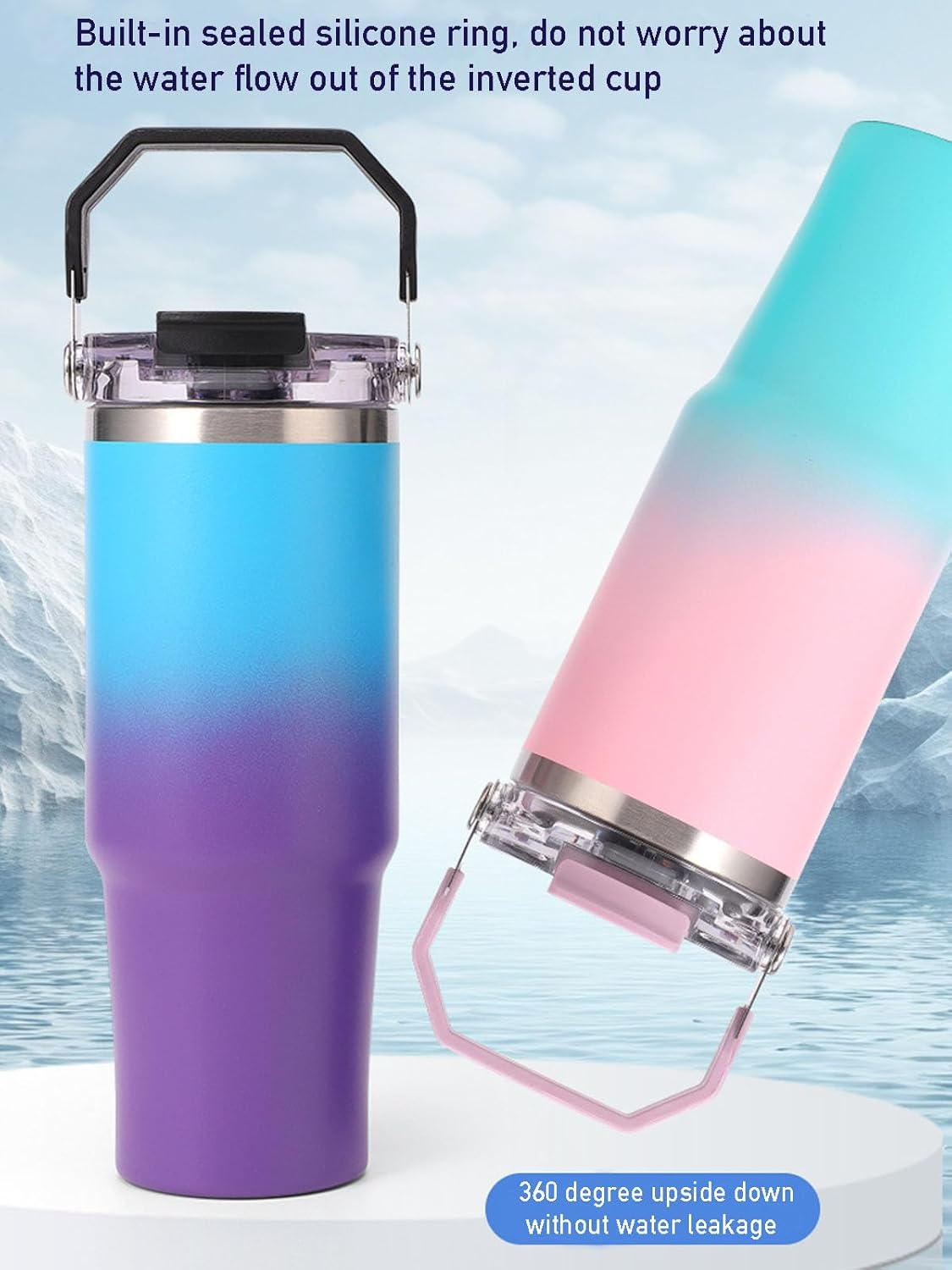 30Oz & 20Oz Replacement Lid for Stanley Iceflow Stainless Steel Tumbler，2 PCS Spill Proof Tumbler Cover with Handle & 2-In-1 Flip Straw Spout，Leak-Proof Splash Resistant (Grey)