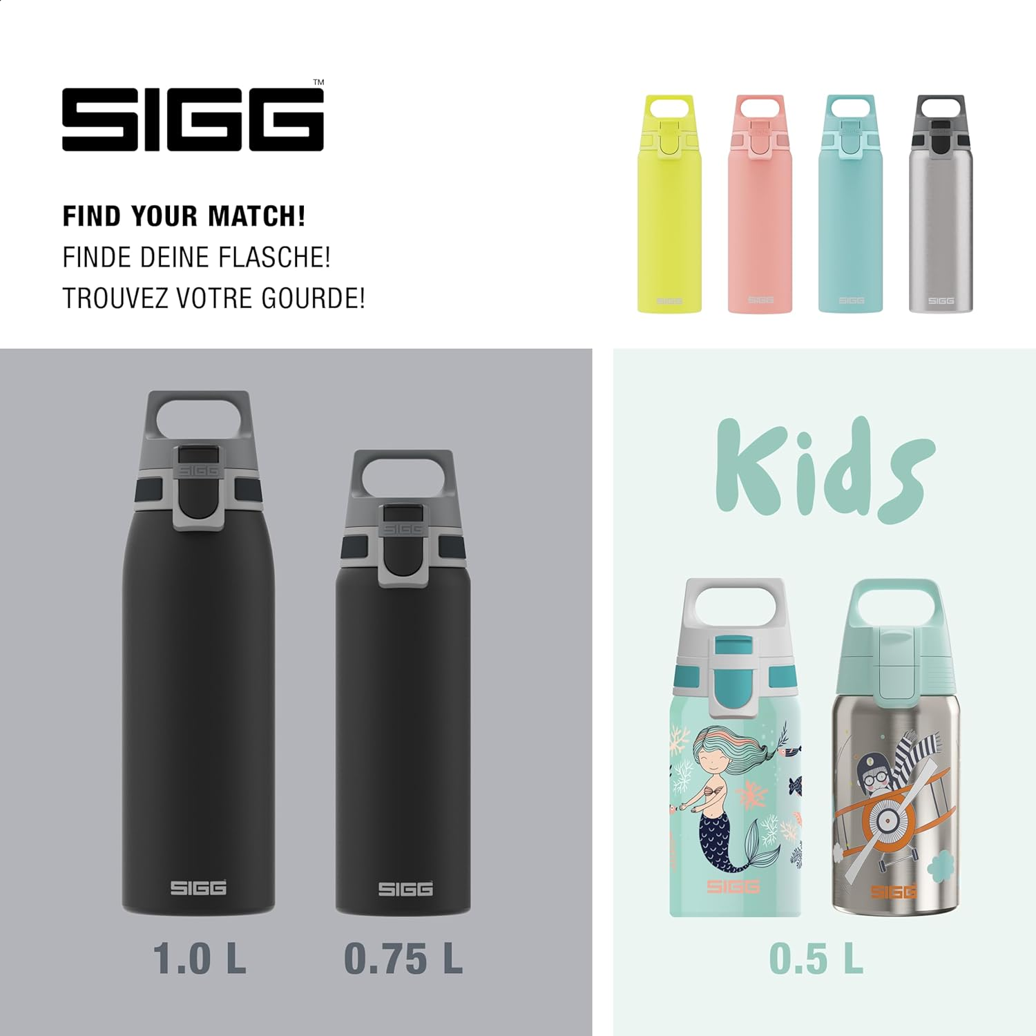 SIGG - Stainless Steel Water Bottle - Shield ONE Black - Suitable for Carbonated Beverages - Leakproof - Lightweight - BPA Free - Black - 0.75 L image number 3