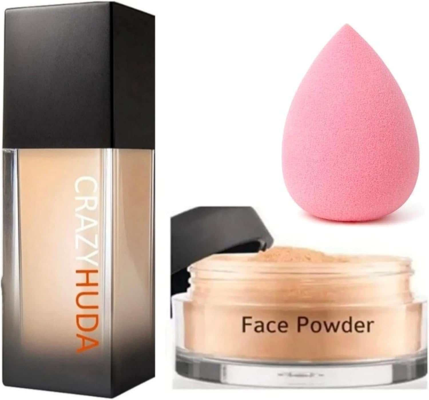 CRAZY HUDA Professional Waterproof Longlasting Foundation, Face Powder with Makeup Sponge Pack of 3 image number 3