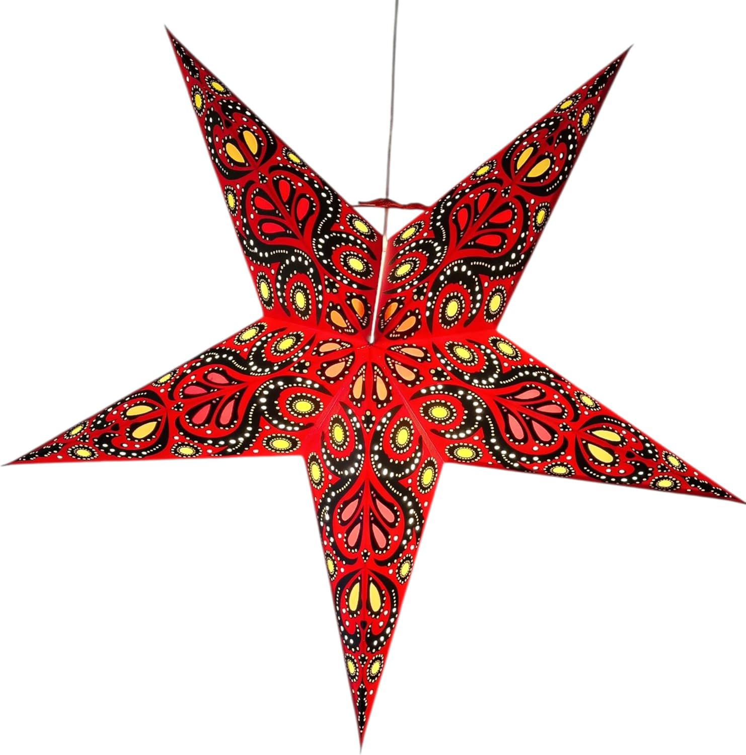YEPSIO Lantern Lampshade Paper Star Light Shades Large 60Cm Hanging Decorations for Christmas Wedding Home Decoration Birthday Party Foldable 5 Pointed Star (Red, Black, Yellow) - Black, Rust, Blue image number 6
