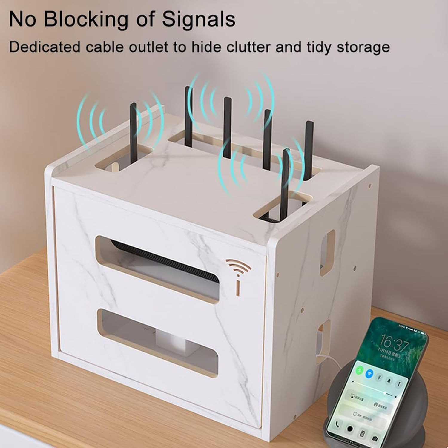 Catekro WIFI Router Storage Box, Wifi Cabinet to Hide Router and Modem, Router Cover Decorative Box for Office and Home (White) - 273-Brown image number 5