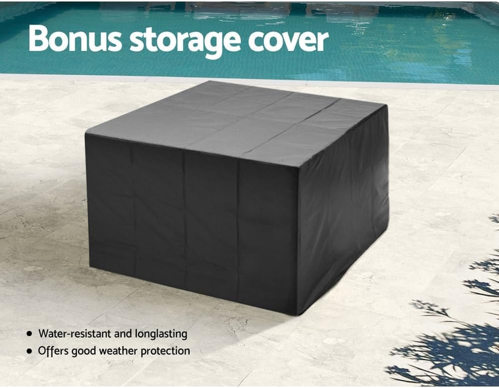 Gardeon Outdoor Dining Set 9Pcs Rattan Wicker Lounge Setting Table and Chairs, Patio Conversation Sets Furniture Garden Backyard, Weather-Resistant Cushions Storage Cover Grey with Ottoman