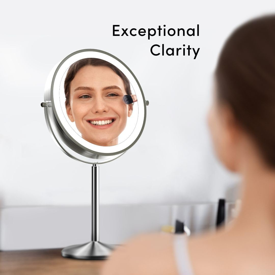 Fancii 8 Inch Lighted Makeup Mirror with Magnification, 10X /1X - Height Adjustable, Rechargeable, Double Sided LED Vanity Mirror with Light and Stand, 360&deg; Swivel (Hailey) image number 6