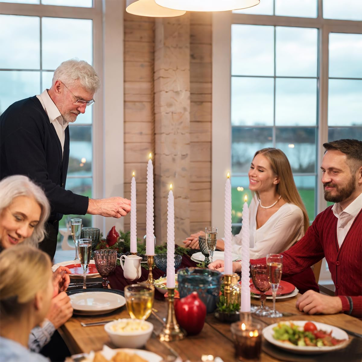 6 Pack 10 Inch Pale Pink Spiral Taper Candles for Holiday Home Decoration, Unscented Dripless Twisted Candlesticks for Dinner Party Wedding Baby Shower and Easter image number 3