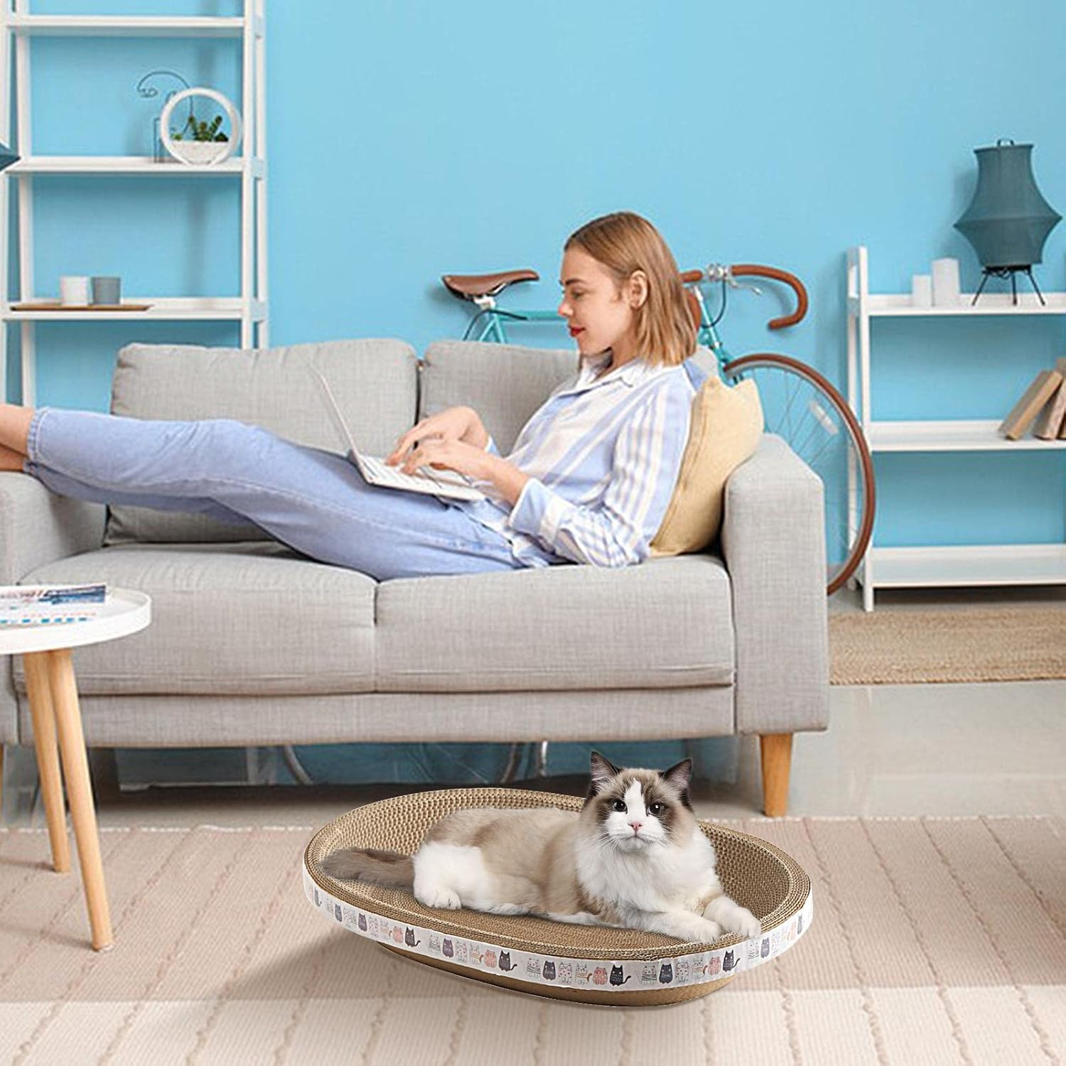 Cat Cardboard Scratcher,Cat Scratching Pad Oval/Round Shape Cat Scratcher Couch Protectors Cat Scratching Bed Pads,Cardboard Cat Scratchers Cat Scratching Lounge Bed for Furniture Protection image number 7