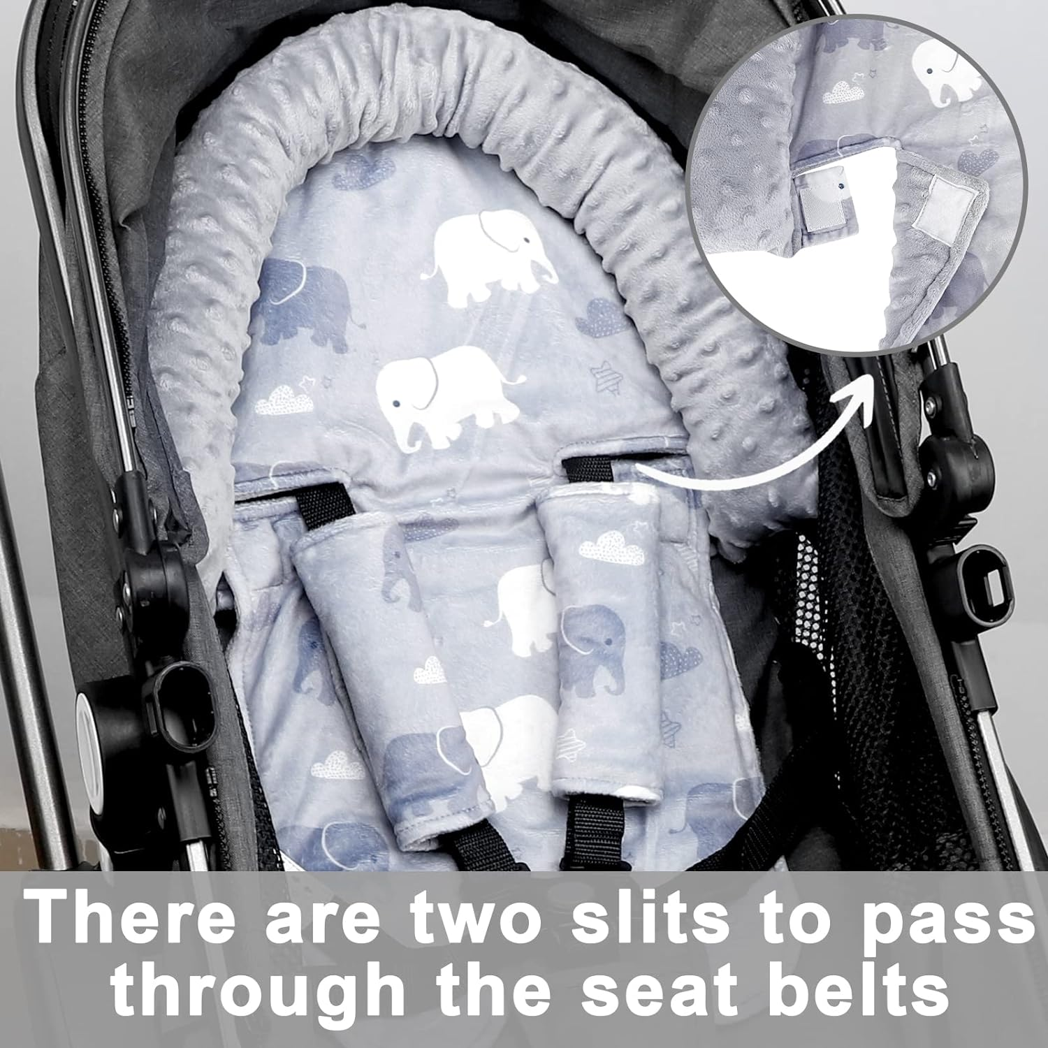 TANOFAR Baby Car Seat Insert and Strap Covers, Gray Carseat Head Support for Boys, Soft Unisex Cushion Fit for Car Seats, Stroller, Bouncers, Elephant image number 1