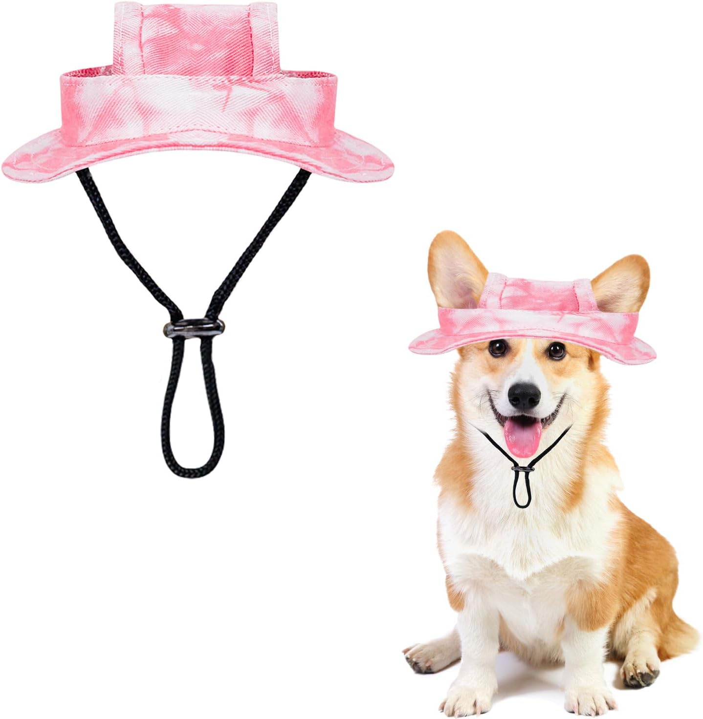 Dog Sun Hat, 1 Piece Adjustable Dog Sun Protection Hat with Ear Holes, round Brim Dog Visor Cap, Pet Fishing Hat for Puppies, Small Dogs, Cats, Outdoor Sports (Green, M) image number 2