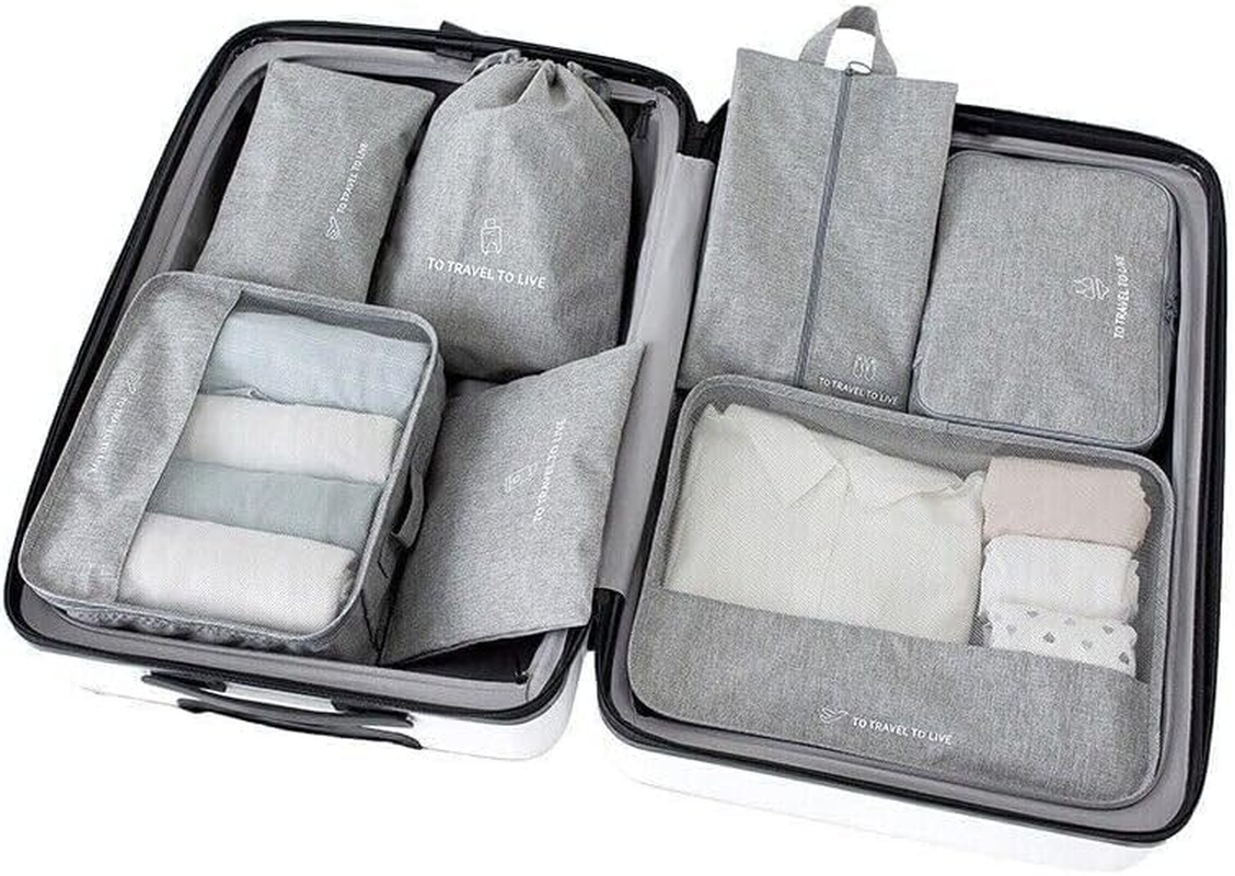 FIME Compression Packing Cubes for Carry on - 7-Piece Set with Shoe Bag, Travel Toiletry Bag & Laundry Bag -Travel Compression Bags, Luggage Organiser, Expandable Storage - Travel Essentials (Grey) - Coffee image number 7