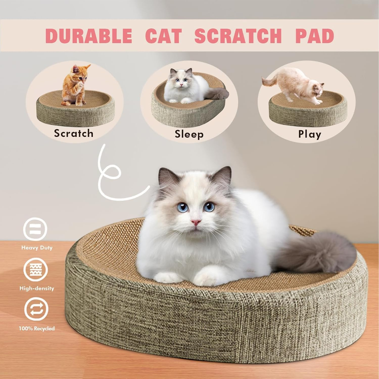 Cat Scratching Board, 2 in 1 Cat Scratcher Bed, Oval Pussy Scratcher Bowl for Furniture Protection, Scratching Mat for Grinding Claw and Sleeping, 41X31X10 CM image number 5