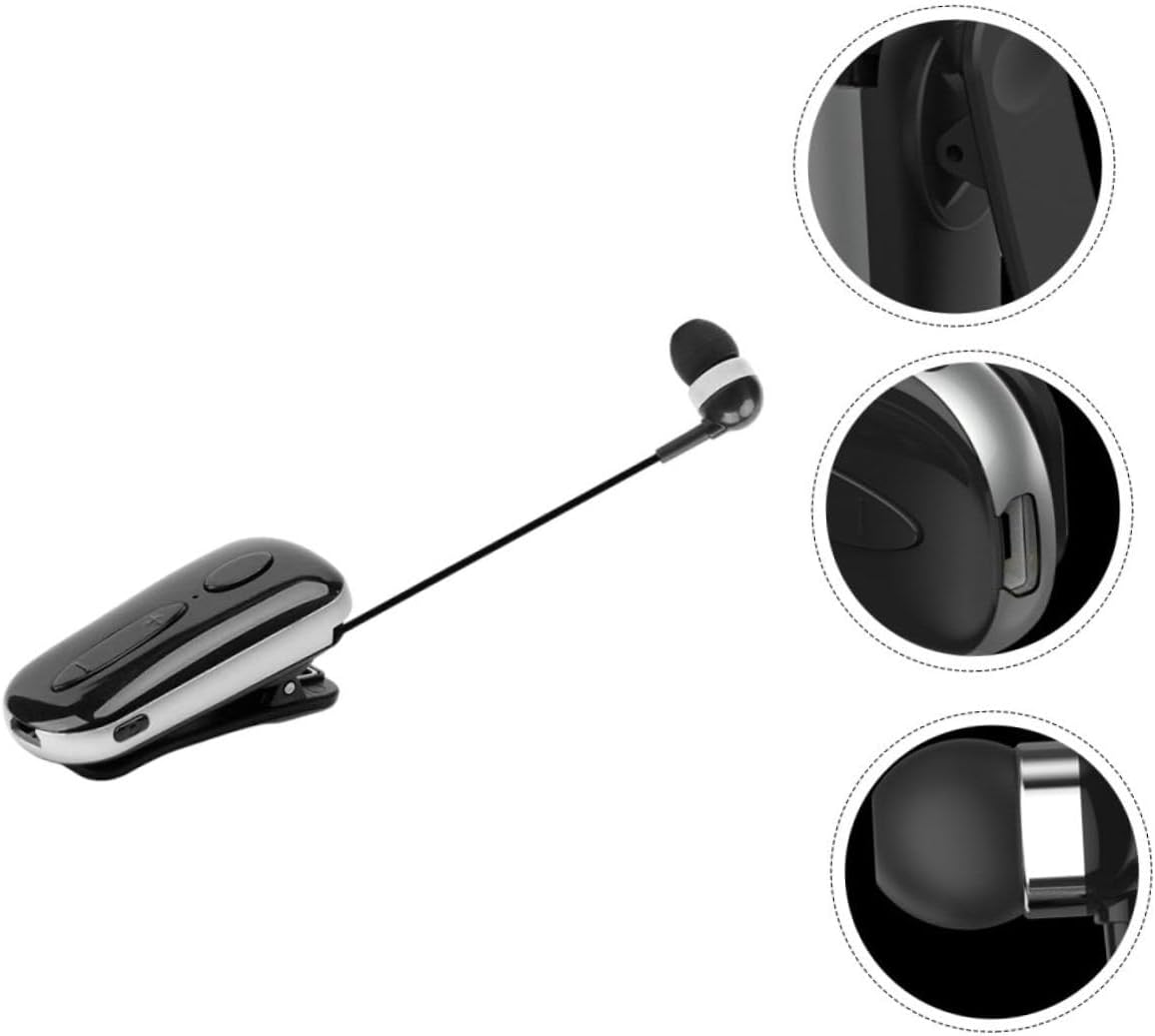 HEALSOPTHY Sports Wireless Retractable Clip-On Earbuds, Wireless Headphones for Running and Gym, Black Compact Earpiece with Neck Clip Compatible with Dc5.0V Devices image number 5