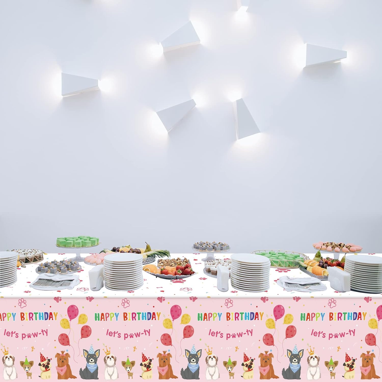 3 Pack Dog Birthday Party Decorations Pet Dog Tablecloths Puppy Table Covers Pink Dog Party Supplies Paw Print Table Decor for Girls Kids Lets Pawty Birthday Baby Shower Party Favor 54 X 108 Inch