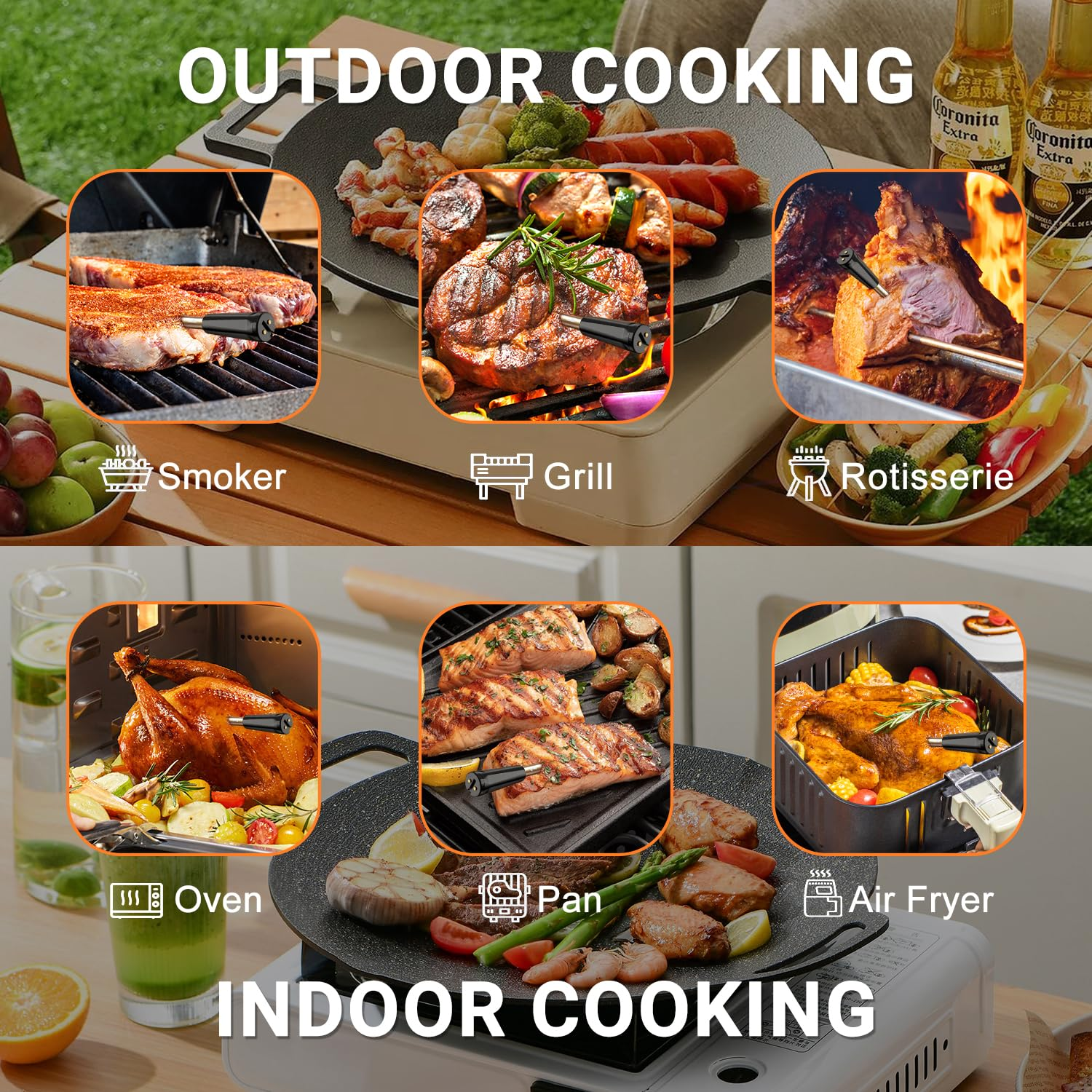 Dual Probes Bluetooth Meat Thermometer, INSMART 330FT Range Wireless Meat Thermometer with LCD Screen, Smart APP Cooking Probes for BBQ Oven Grill Smoker Kitchen Air image number 4