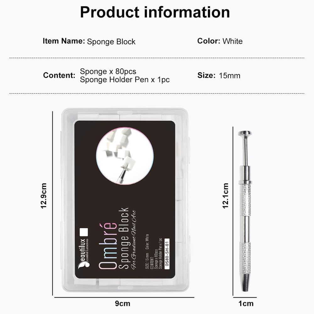 Beautilux 80Pcs Gradient White Gradient Sponge Sponge with Sponge Holder for Nail Art Gradient Manicure image number 5