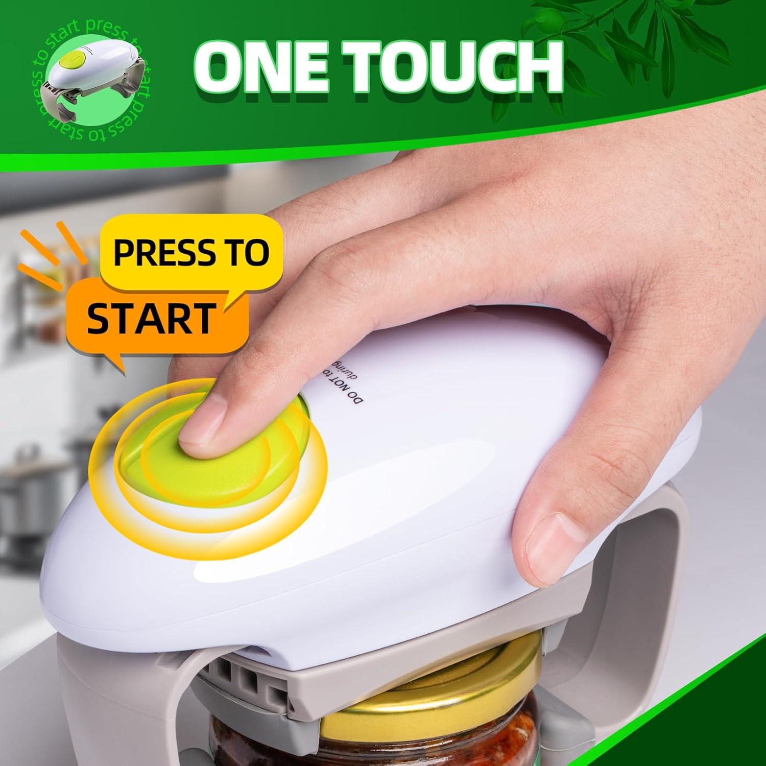 YUET Electric Jar Opener - Portable, Strong, and Hands-Free Automatic Opener for New Sealed Jars - Kitchen Gadget Tool with Large Push Button and Sharp Edge-Free Design (White) - White image number 1