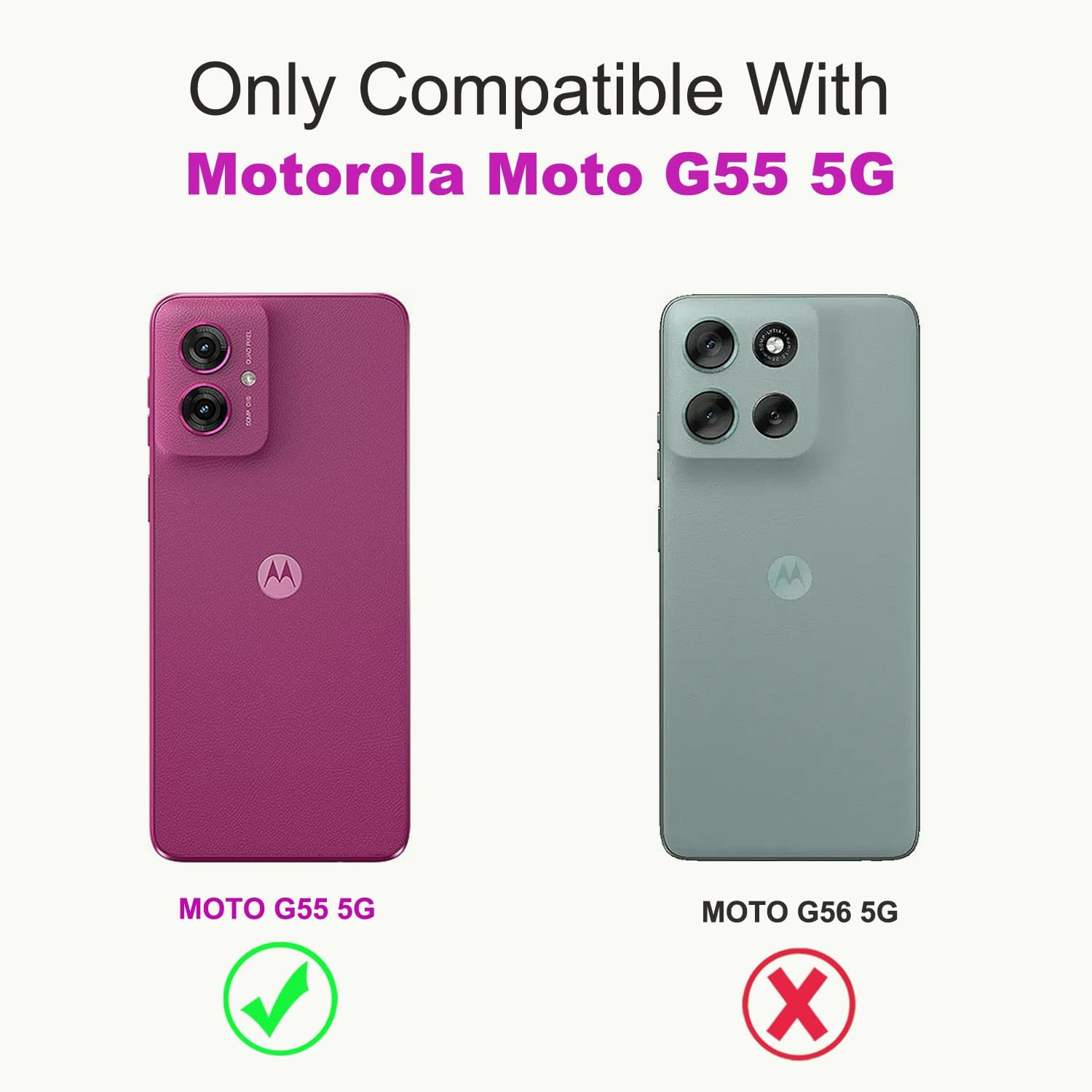 IUQXU Mobile Phone Case for Motorola Moto G55 5G Case with Tempered Glass Shockproof Non-Slip Protective Case Anti-Fingerprint Scratch-Resistant Lightweight Leather Case for Motorola G 55 Motog55 Pink image number 1