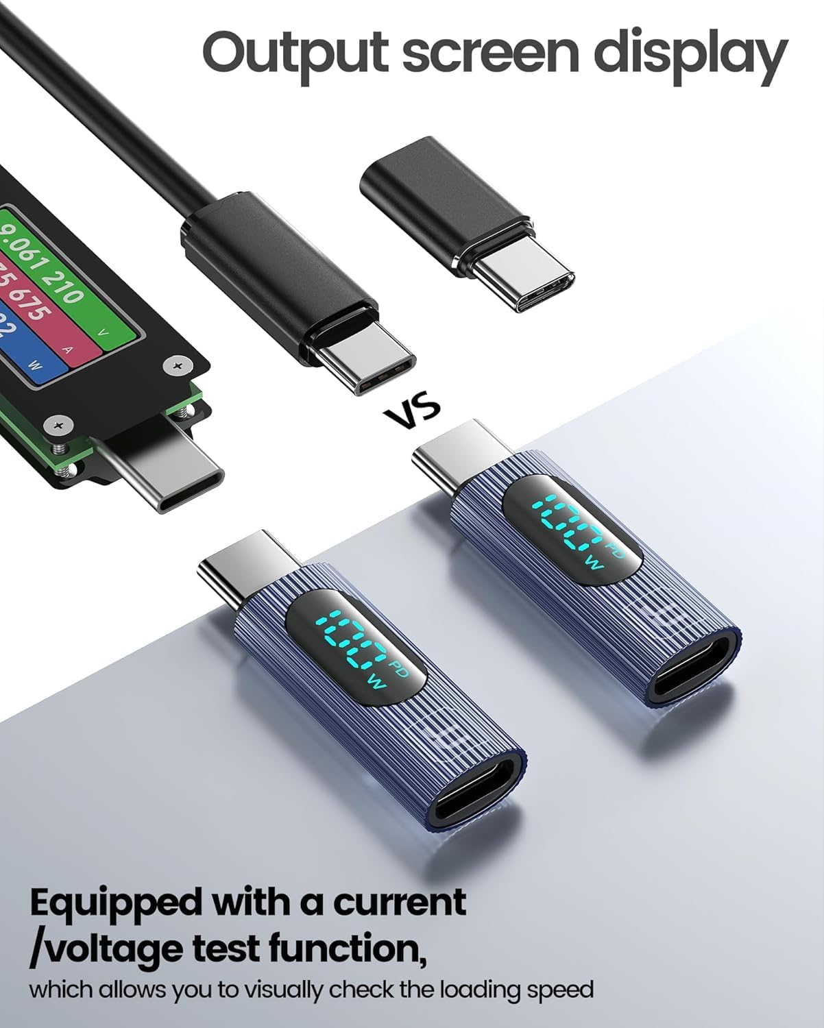 USB C Adapter, 2Pack 100W High-Speed USB C Female to USB C Male Extension Adapter with Advanced Digital Power Meter, Compatible with Iphone 15 Pro Max, Ipad Pro, Macbook Pro & All USB C Devices - Silver image number 7